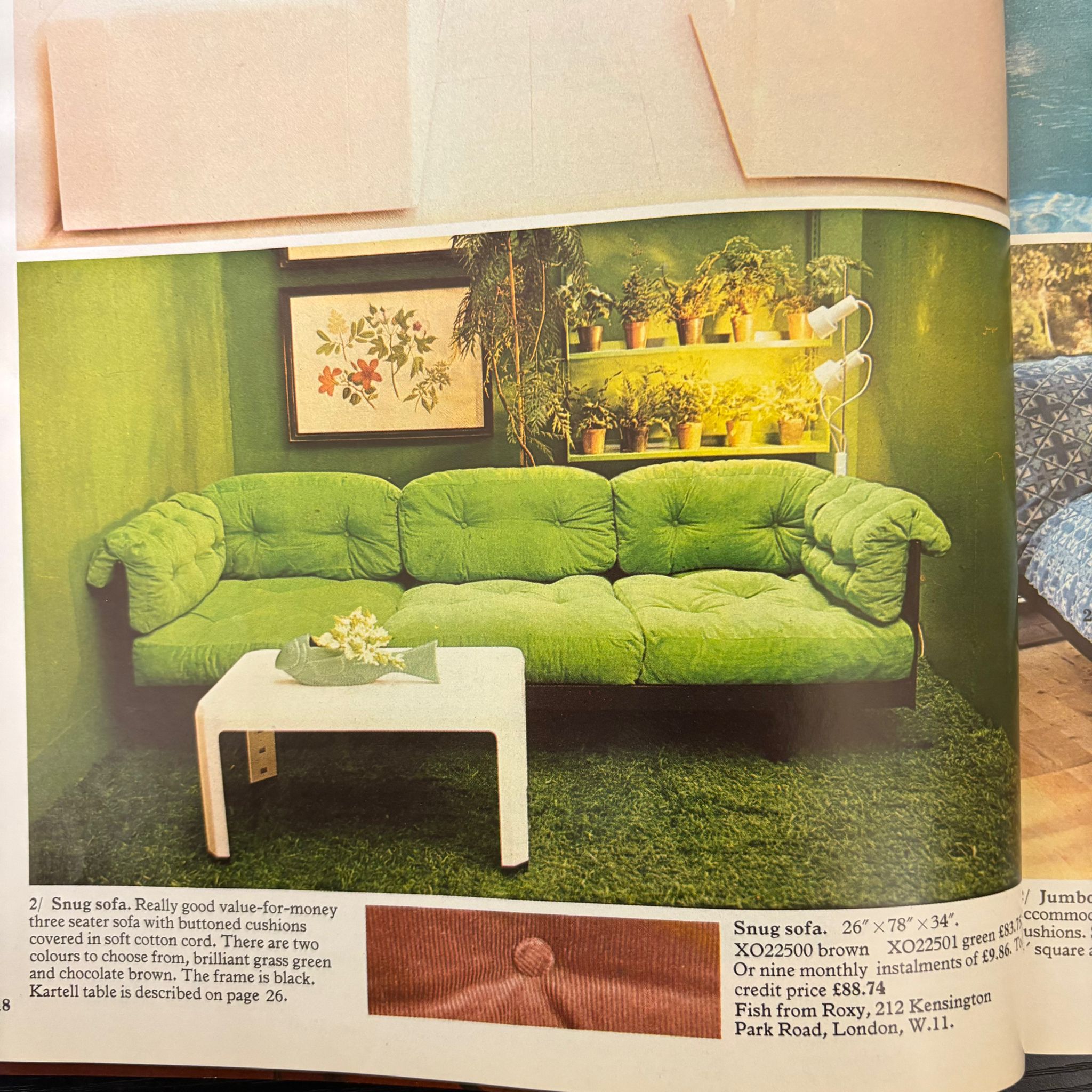 SOLD Mid Century Green Corduroy & Black Three Seater Sofa Vintage Retro MCM