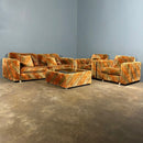 Mid Century Everest Orange Striped Geometric Lounge Suite - Three Seater Sofa, Armchairs & Coffee Tables Vintage Retro MCM