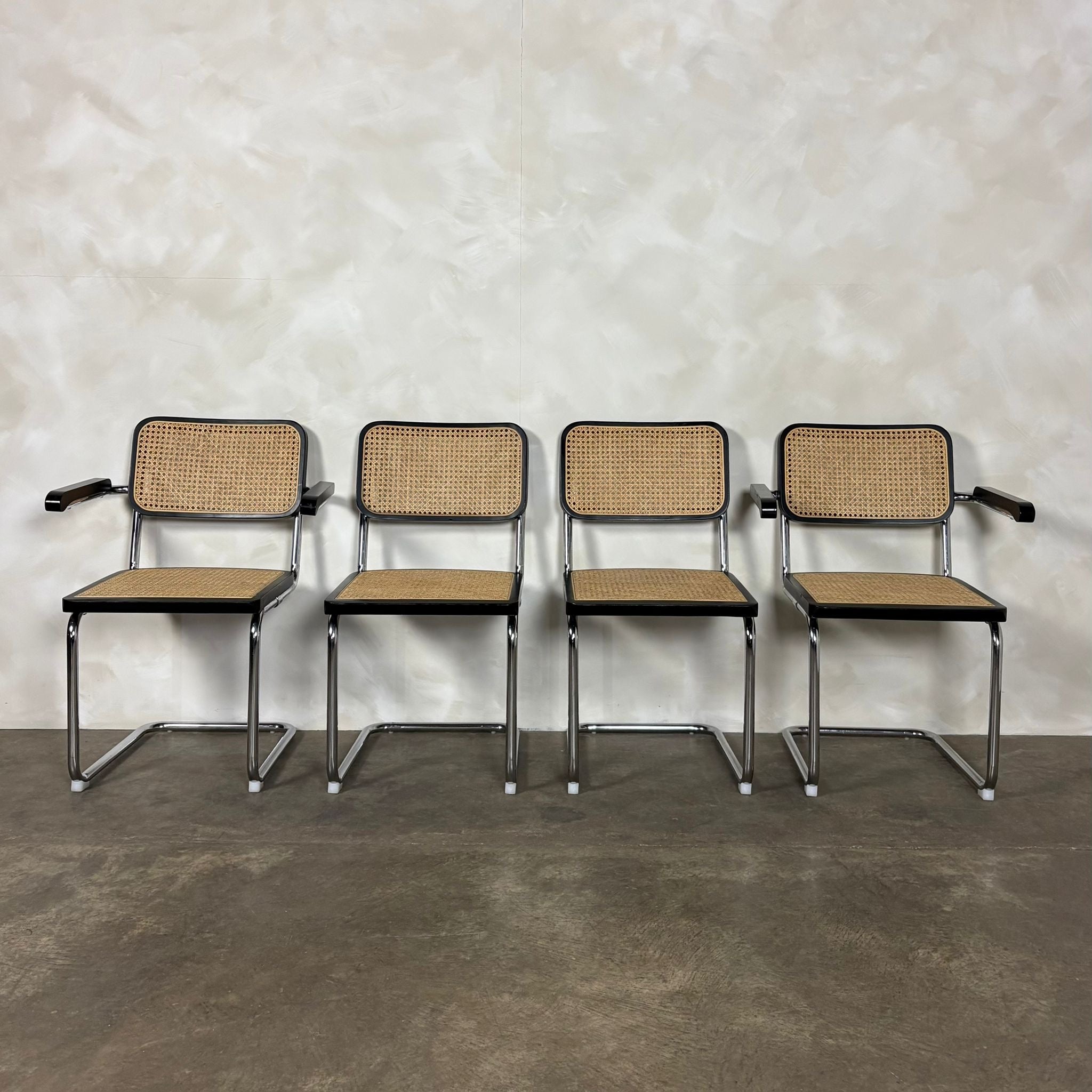 Four Black Cane Rattan Marcel Breuer Cesca Dining Chairs Mid Century Vintage Retro MCM