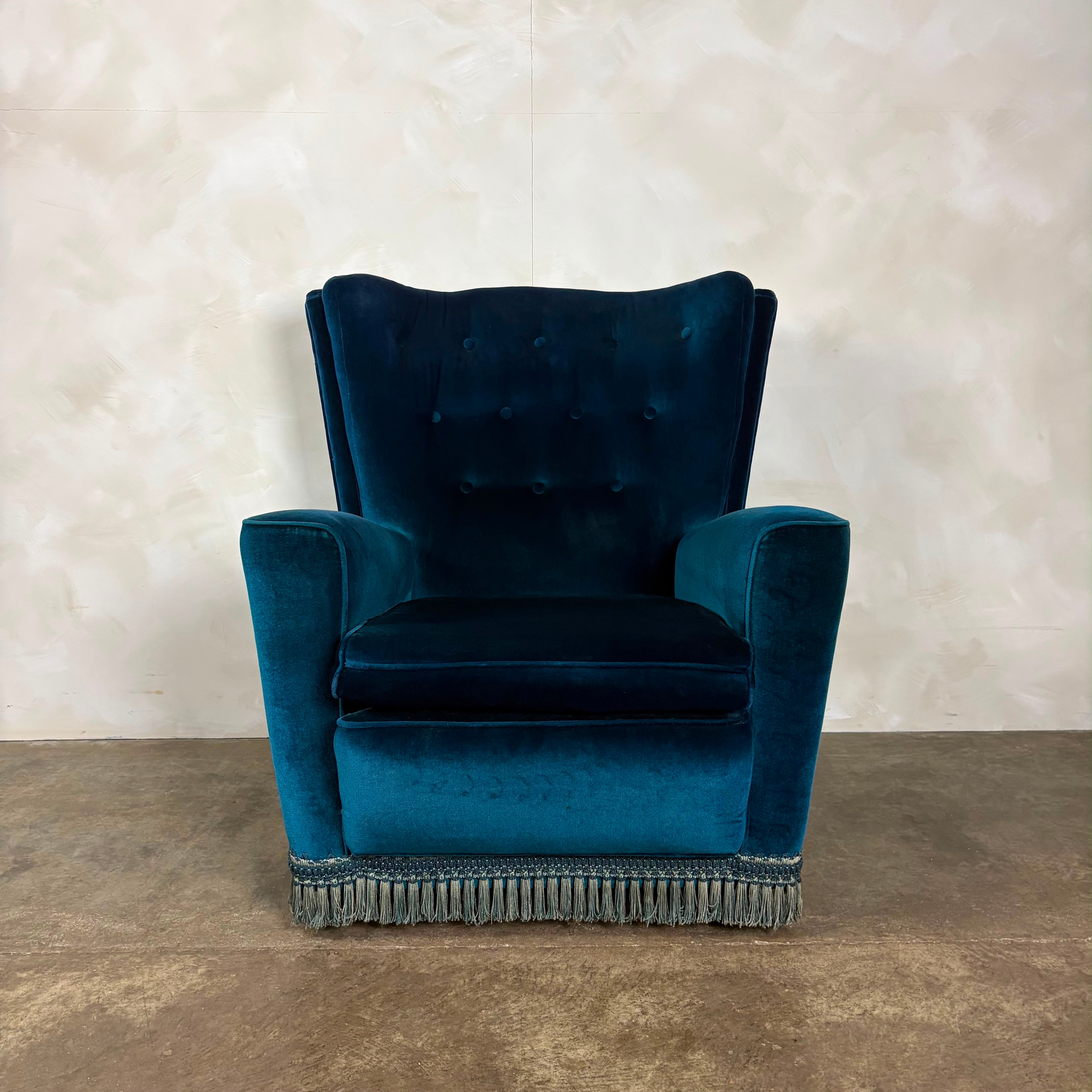 Mid Century Pair Of His & Her Blue Armchairs Vintage Retro MCM