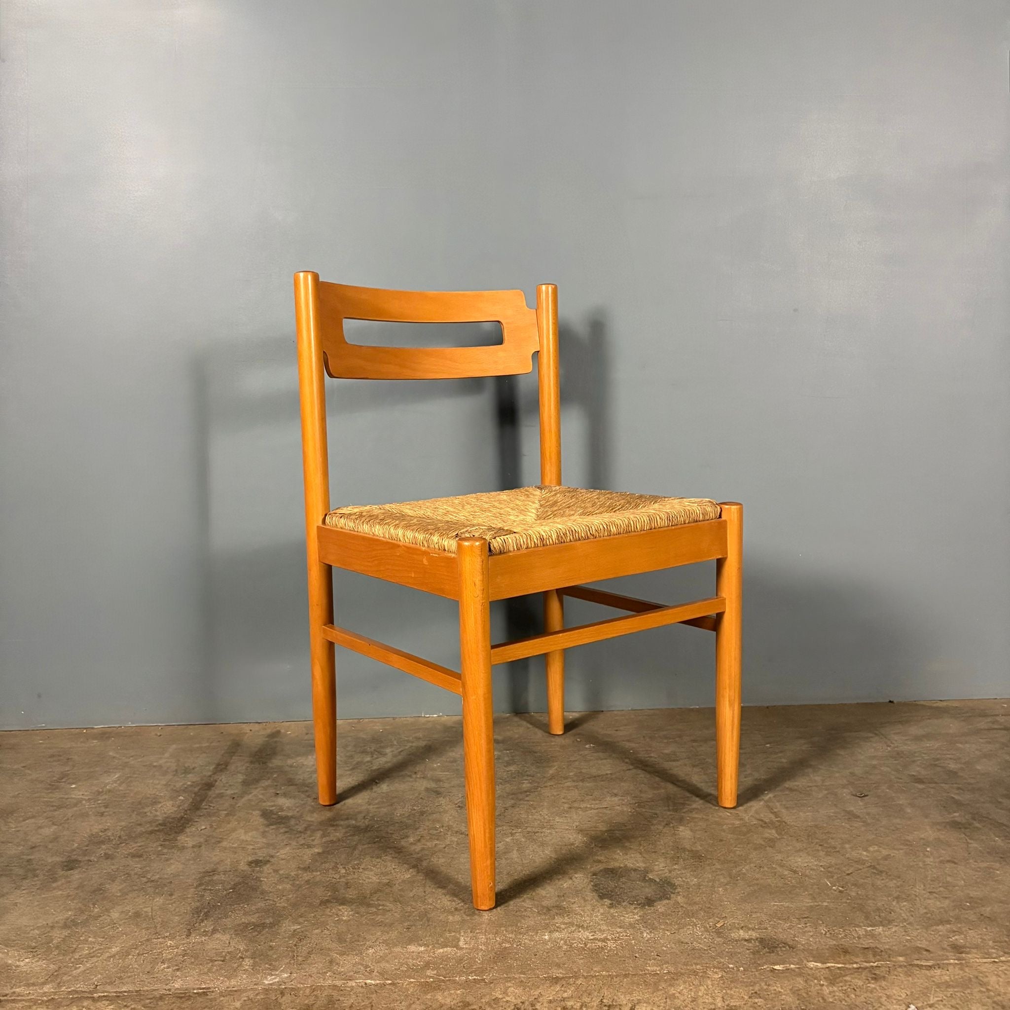 Set Of Four Rush Papercord Seat Dining Chairs Vico Magistretti Carimate Style Mid Century Vintage Retro MCM