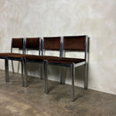 Set Of Four 1970s Chrome Brown Italian Dining Chairs Mid Century Vintage Retro MCM
