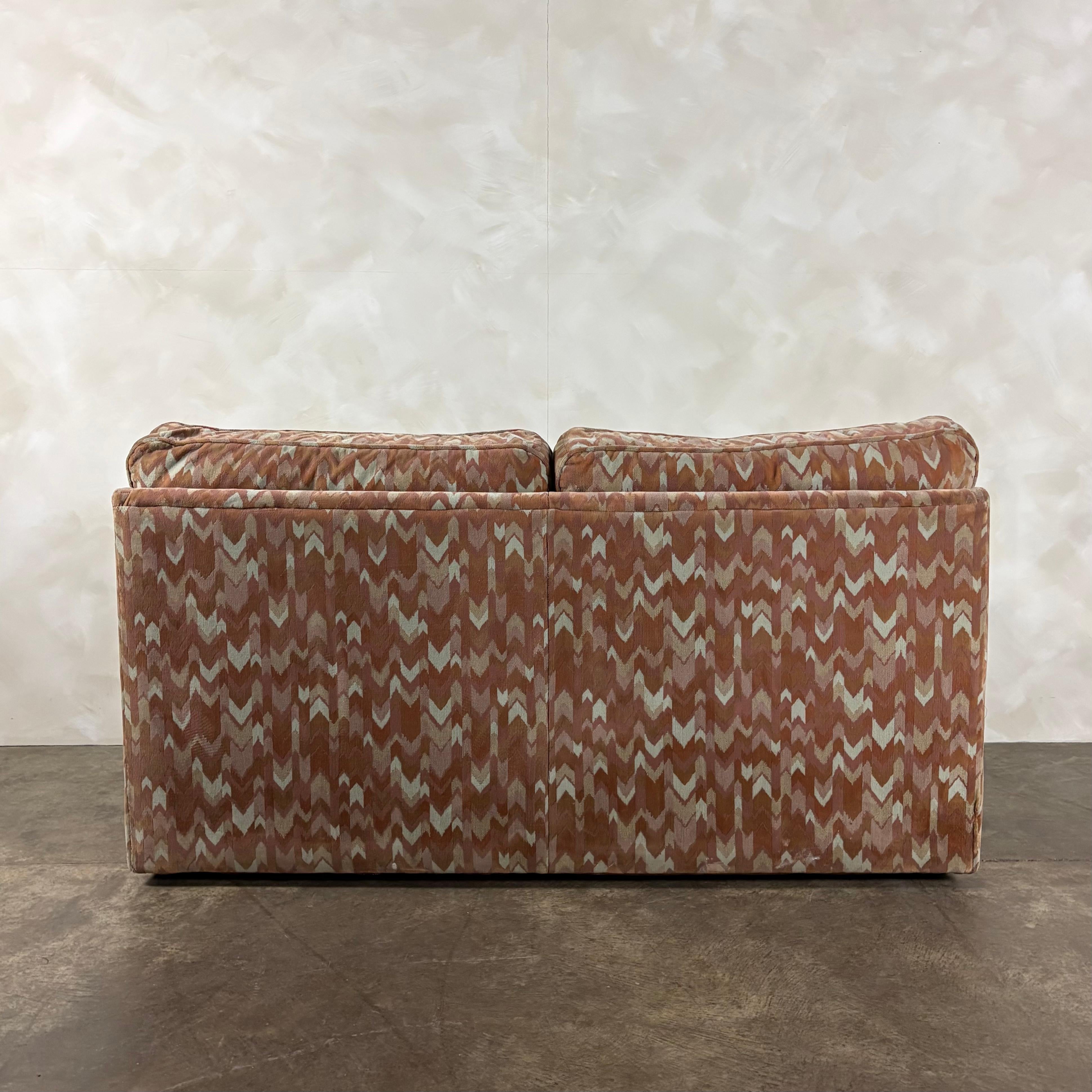 Two Seater 1980s Geometric Patterned Sofa Post Modern Mid Century Vintage Retro MCM
