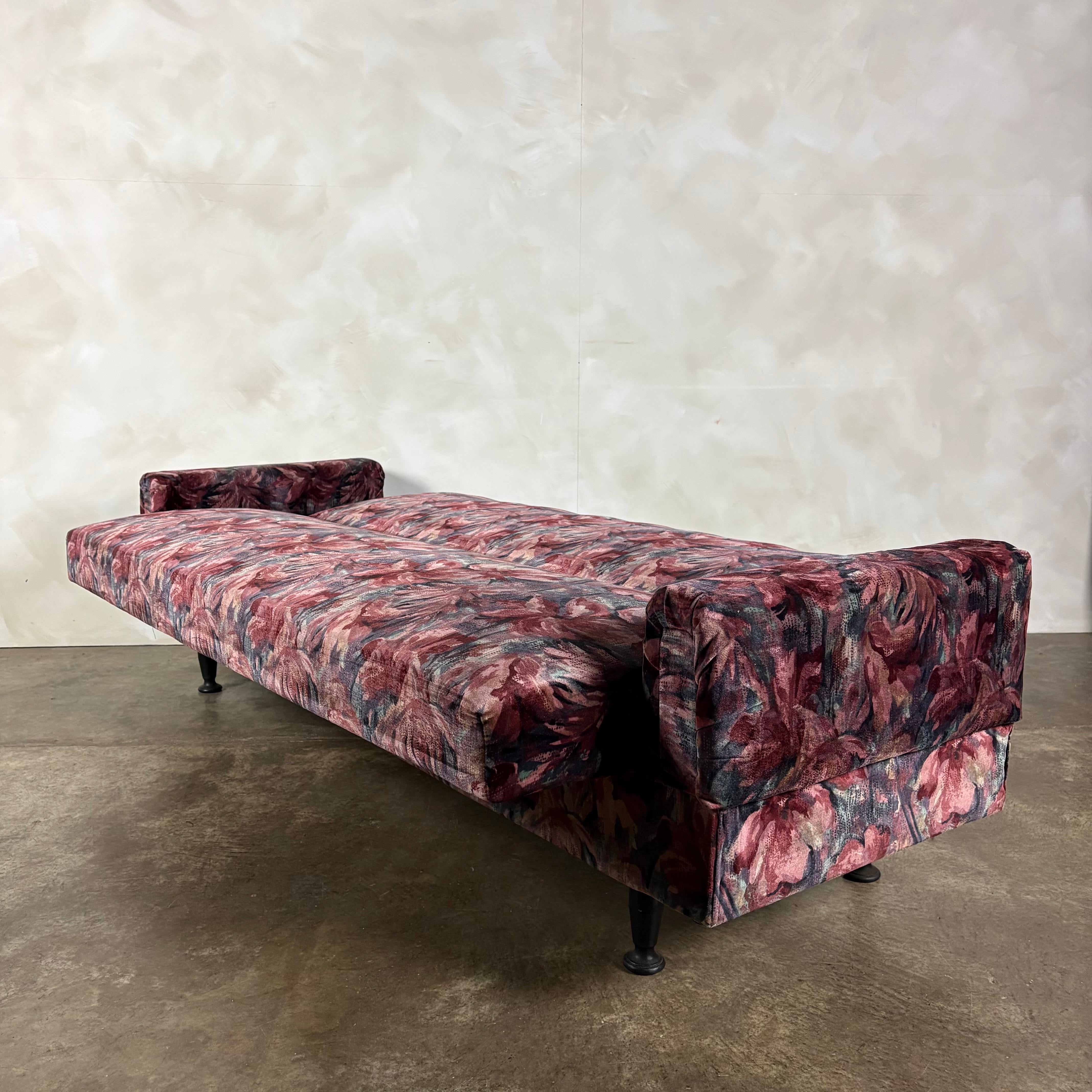 Floral Three Seater Sofa Bed Mid Century Vintage Retro MCM