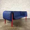 Ligne Roset Ruché Three Seater Sofa & Armchair By Inga Sempé In Blue Leather & Red Frame Vintage Retro
