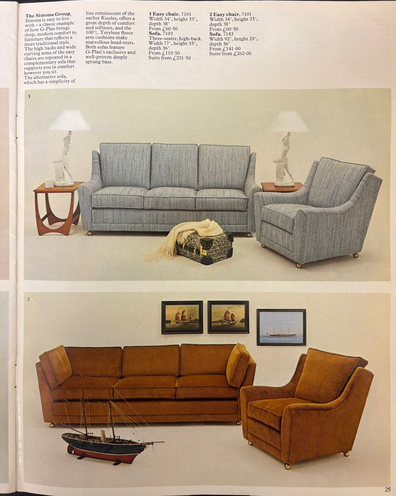 SOLD Mid Century G Plan Three Seater Sofa Brown Velvet Simona Vintage Retro MCM
