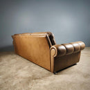 Mid Century Danish Brown Leather Three Seater Sofa Vintage Retro MCM