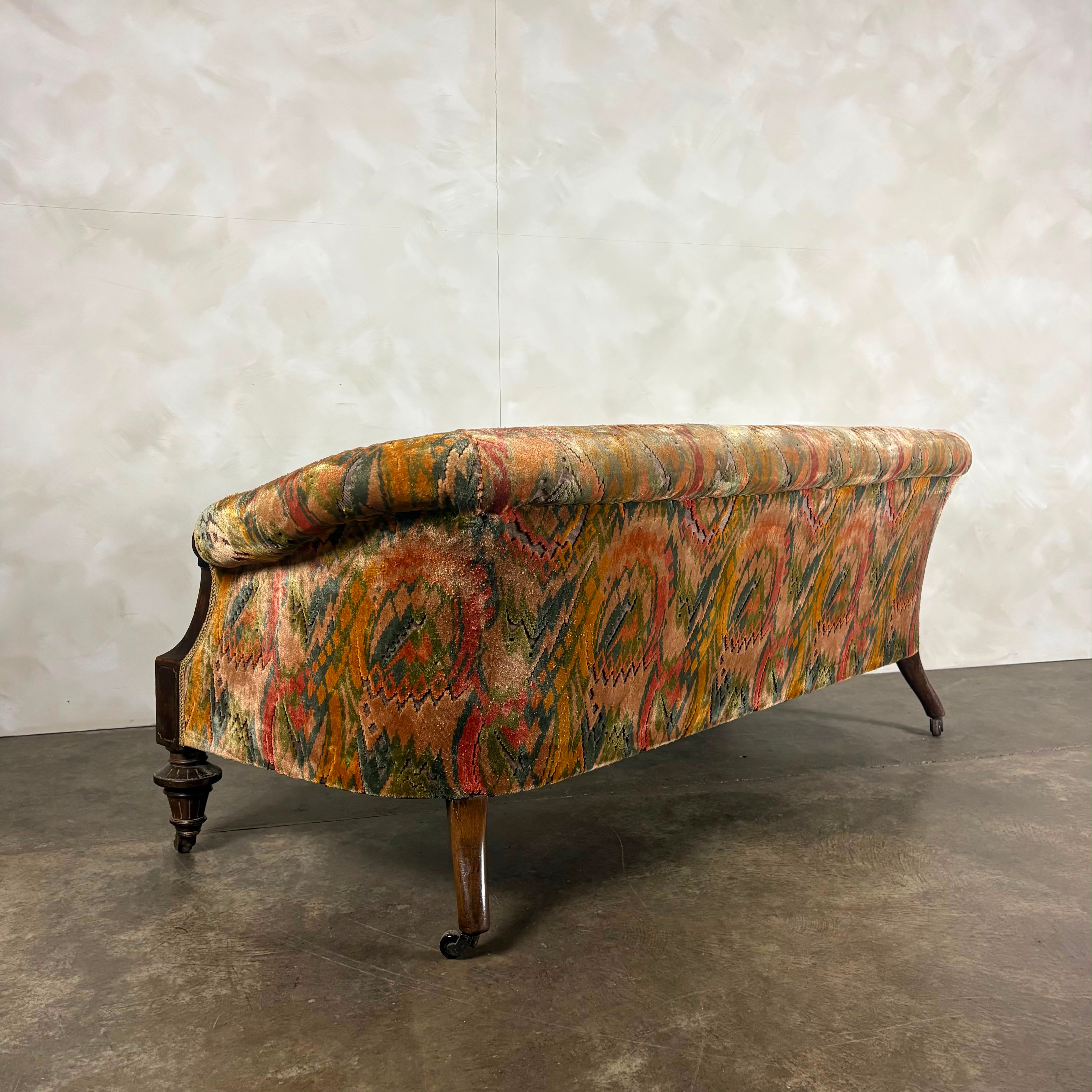 Antique Flamestitch Chesterfield Style Walnut Mahogany Three Seater Sofa Victorian