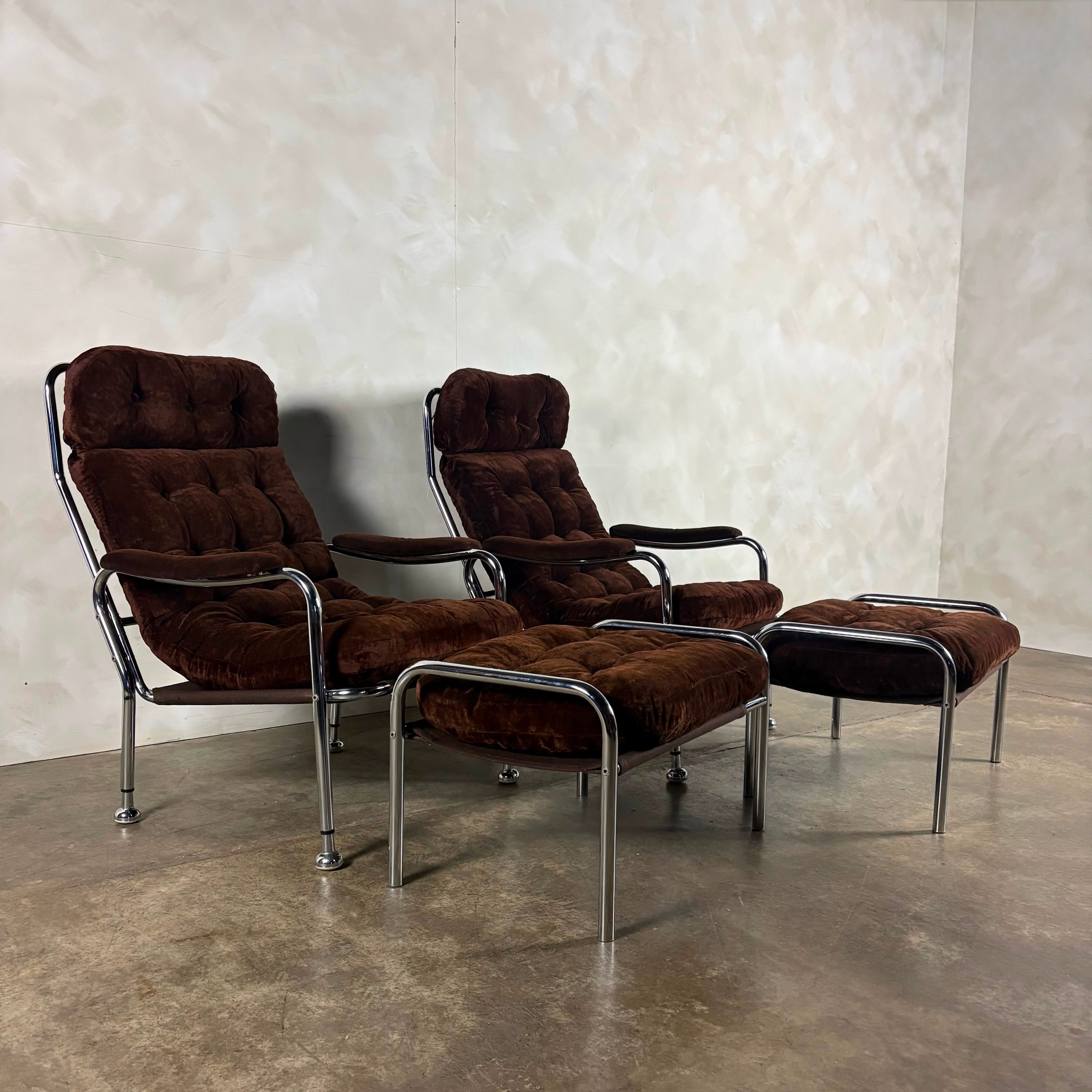 Pair Of Bo Eigert Stalbo Armchairs With Footstools Mid Century Vintage Retro MCM
