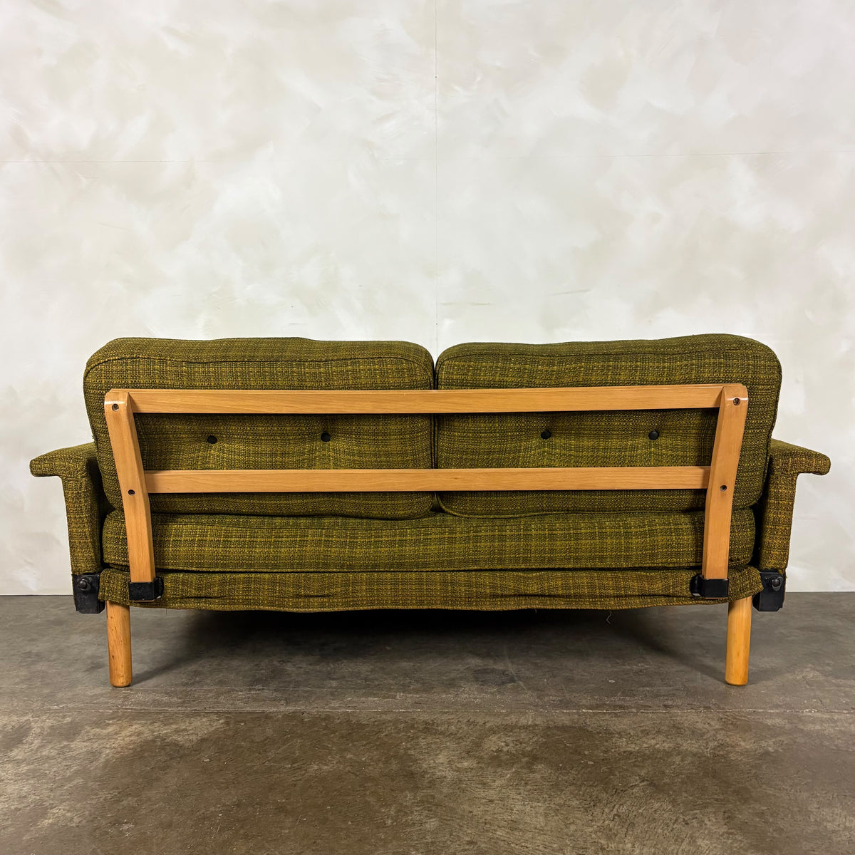 Mid Century Scandinavian Sofa Bed In Olive Green Wool Vintage Retro MCM