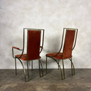 Six Italian Renato Zevi Orange Brass Dining Chairs 1970s Mid Century Vintage Retro MCM