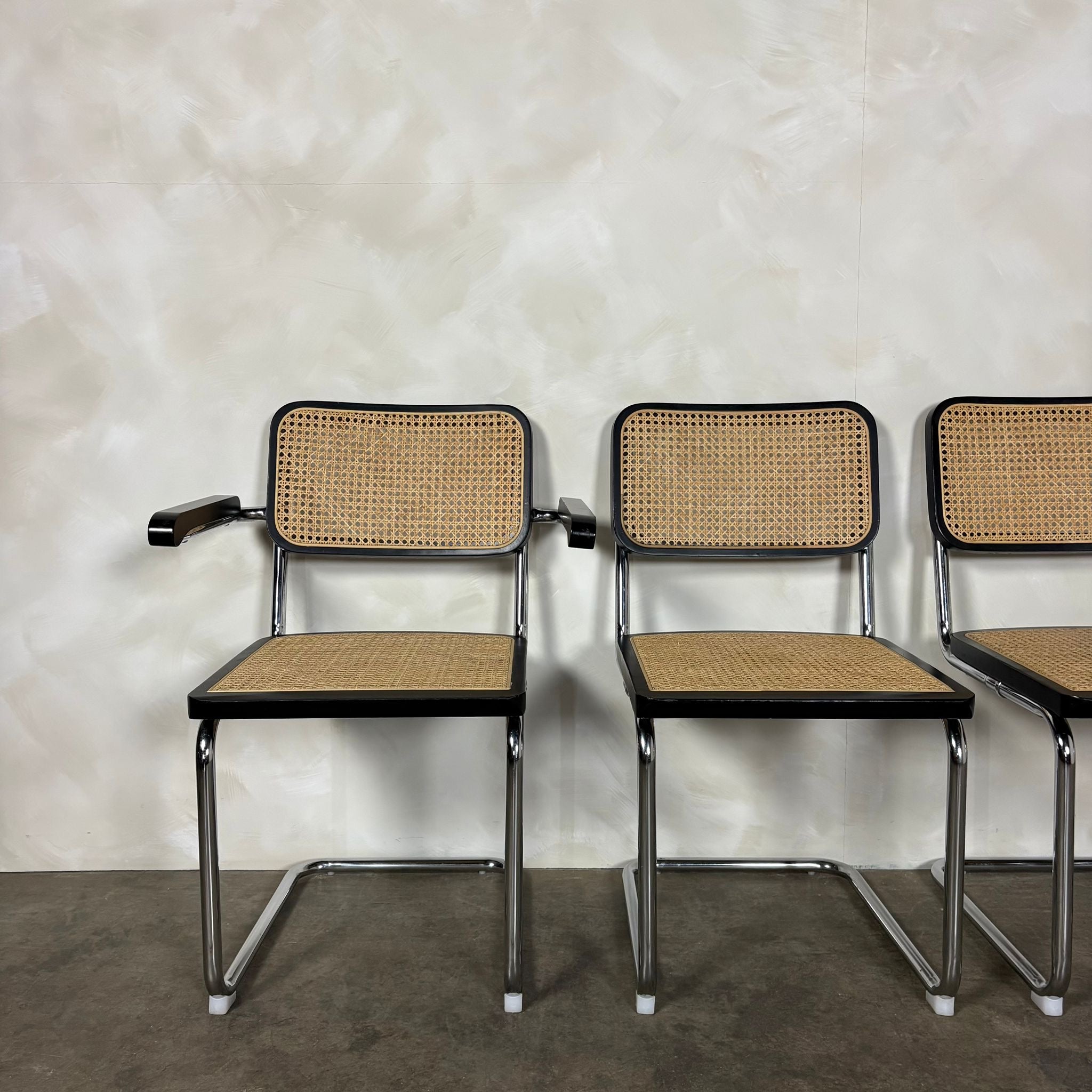 Four Black Cane Rattan Marcel Breuer Cesca Dining Chairs Mid Century Vintage Retro MCM