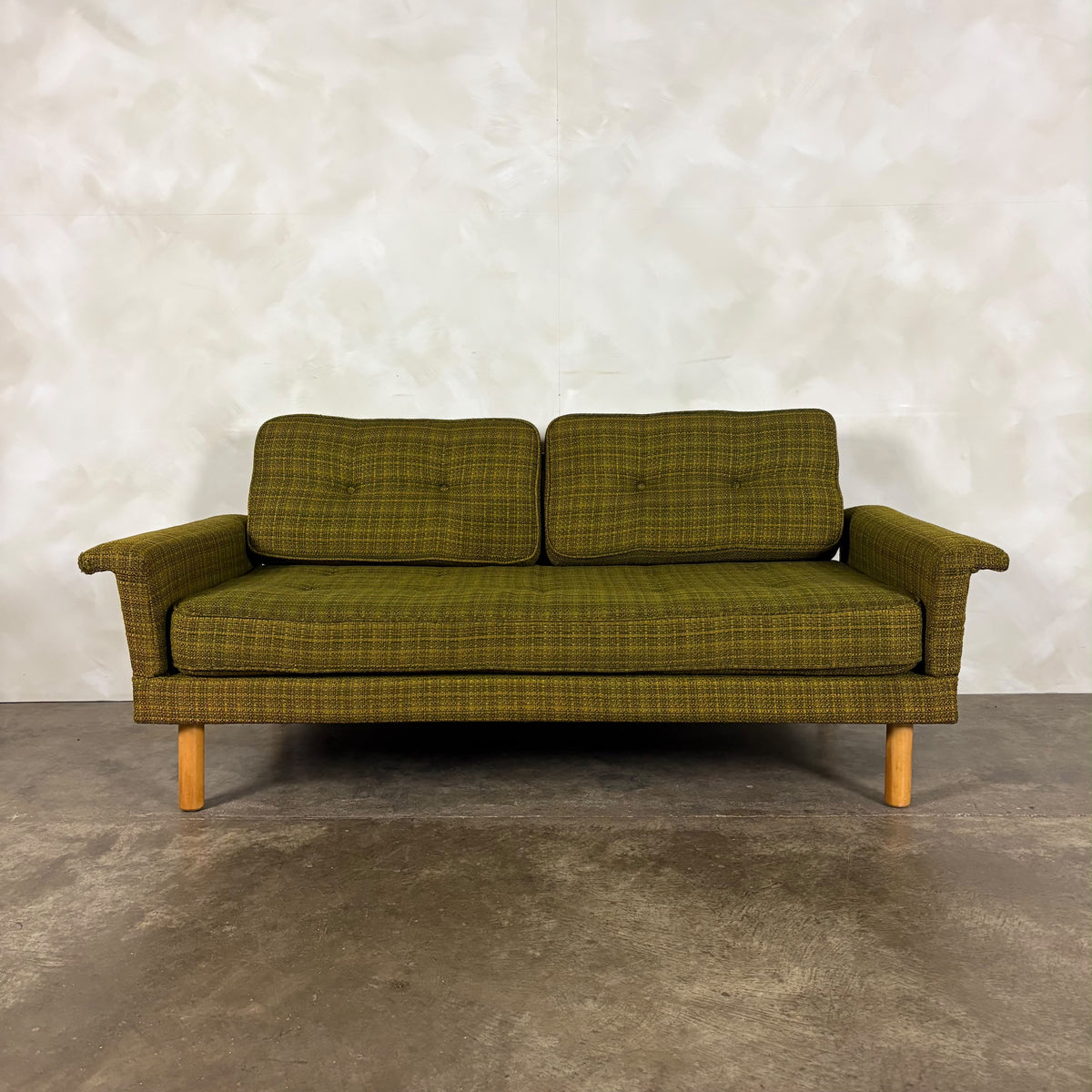 Mid Century Scandinavian Sofa Bed In Olive Green Wool Vintage Retro MCM