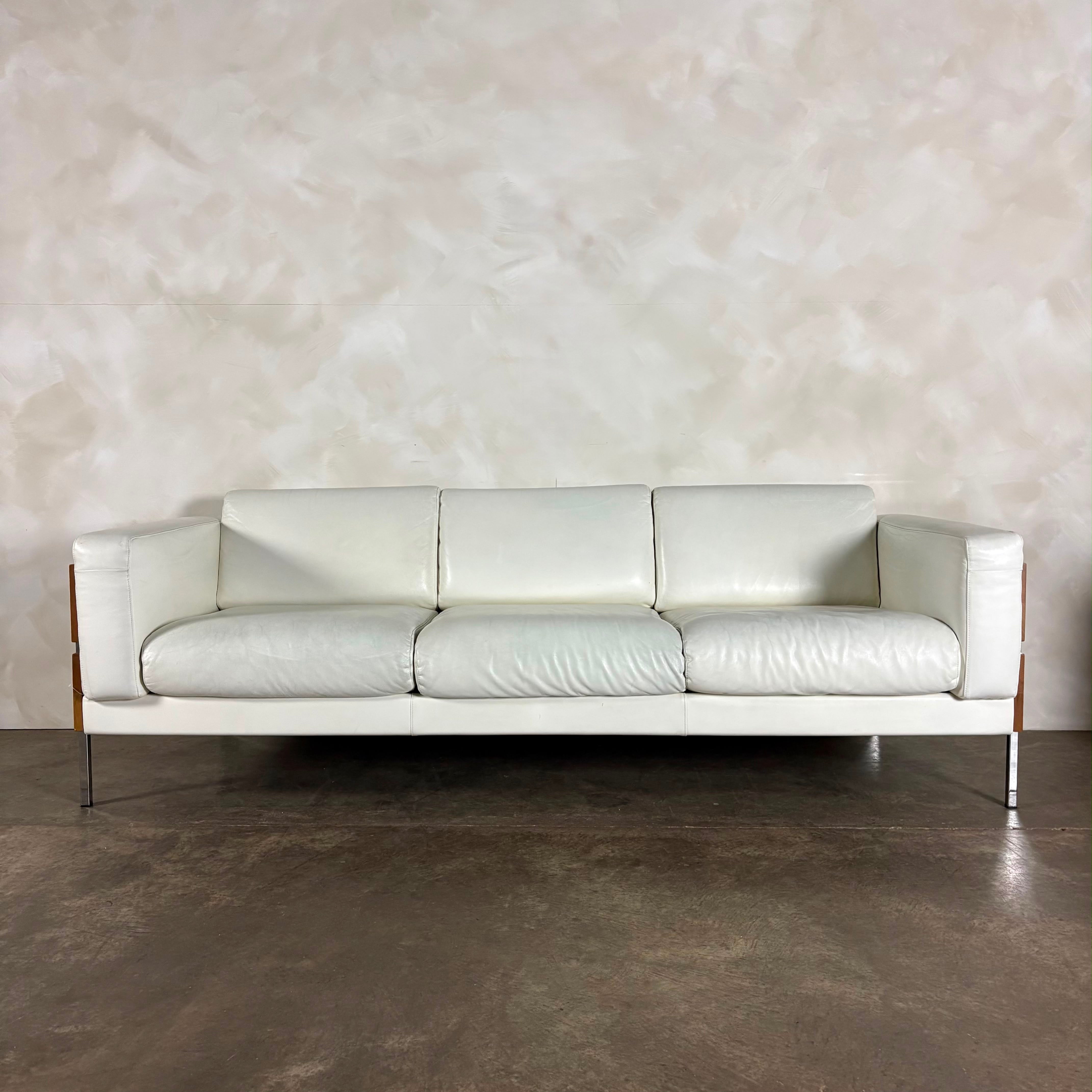 Mid Century White Leather Robin Day For Habitat Forum II Three Seater Sofa Vintage Retro MCM