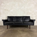 Black Leather Three Seater Sofa Danish 1960s Mid Century Vintage Retro MCM