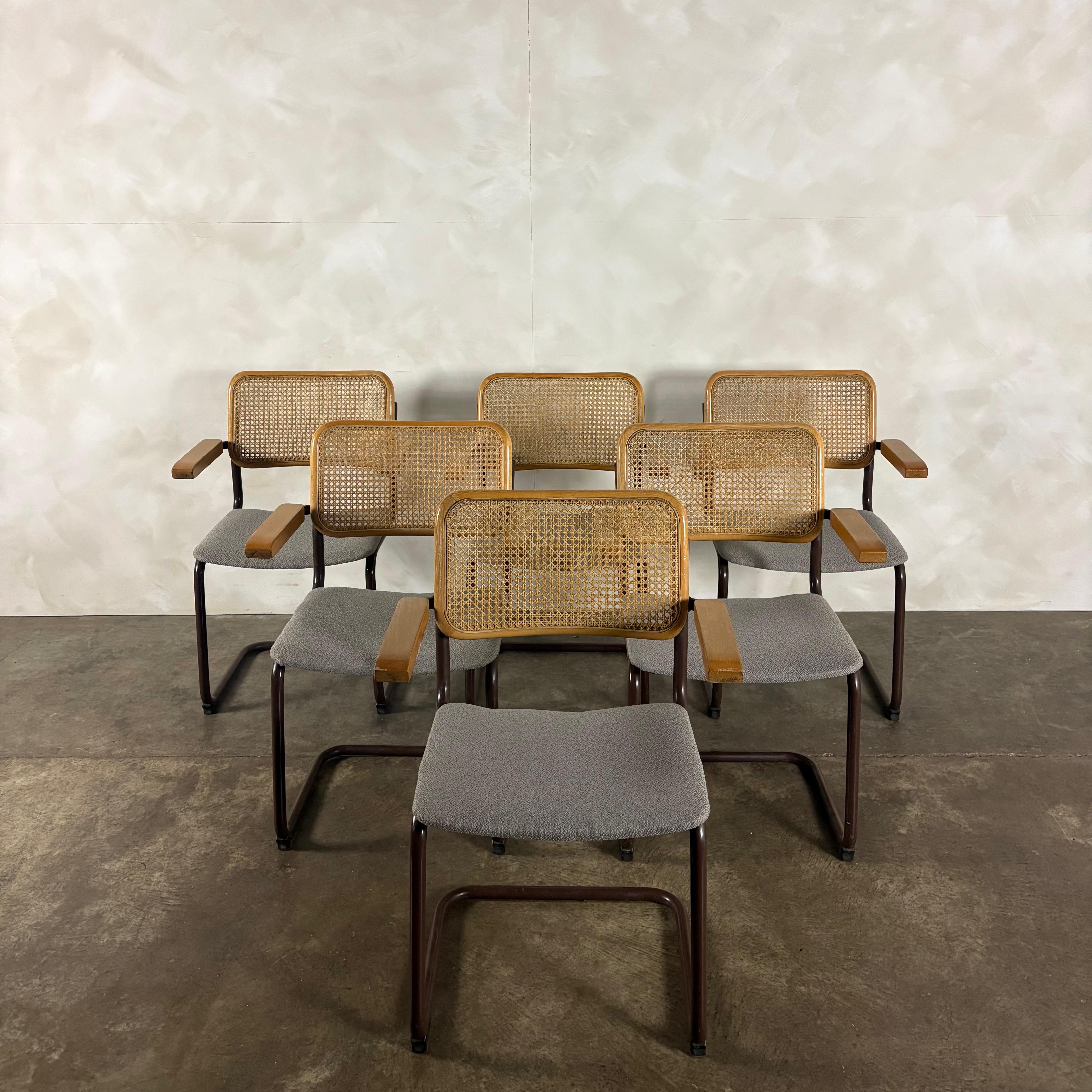Six Brown Cesca Cane Rattan Marcel Breuer Dining Chairs Mid Century Vintage Retro MCM
