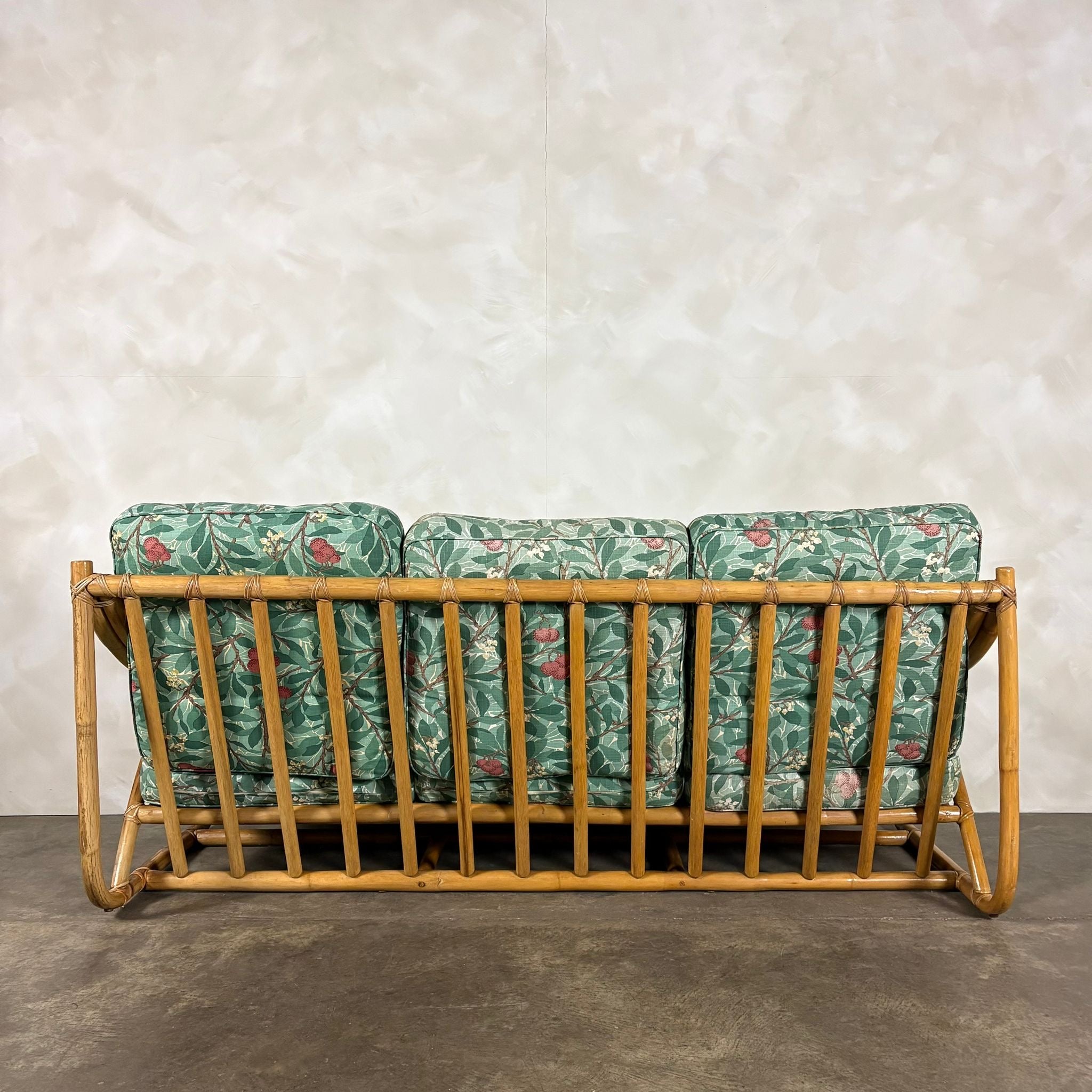 SOLD Mid Century Angraves Of Leicester Three Seater Sofa Invincible William Morris Bamboo Vintage Retro MCM