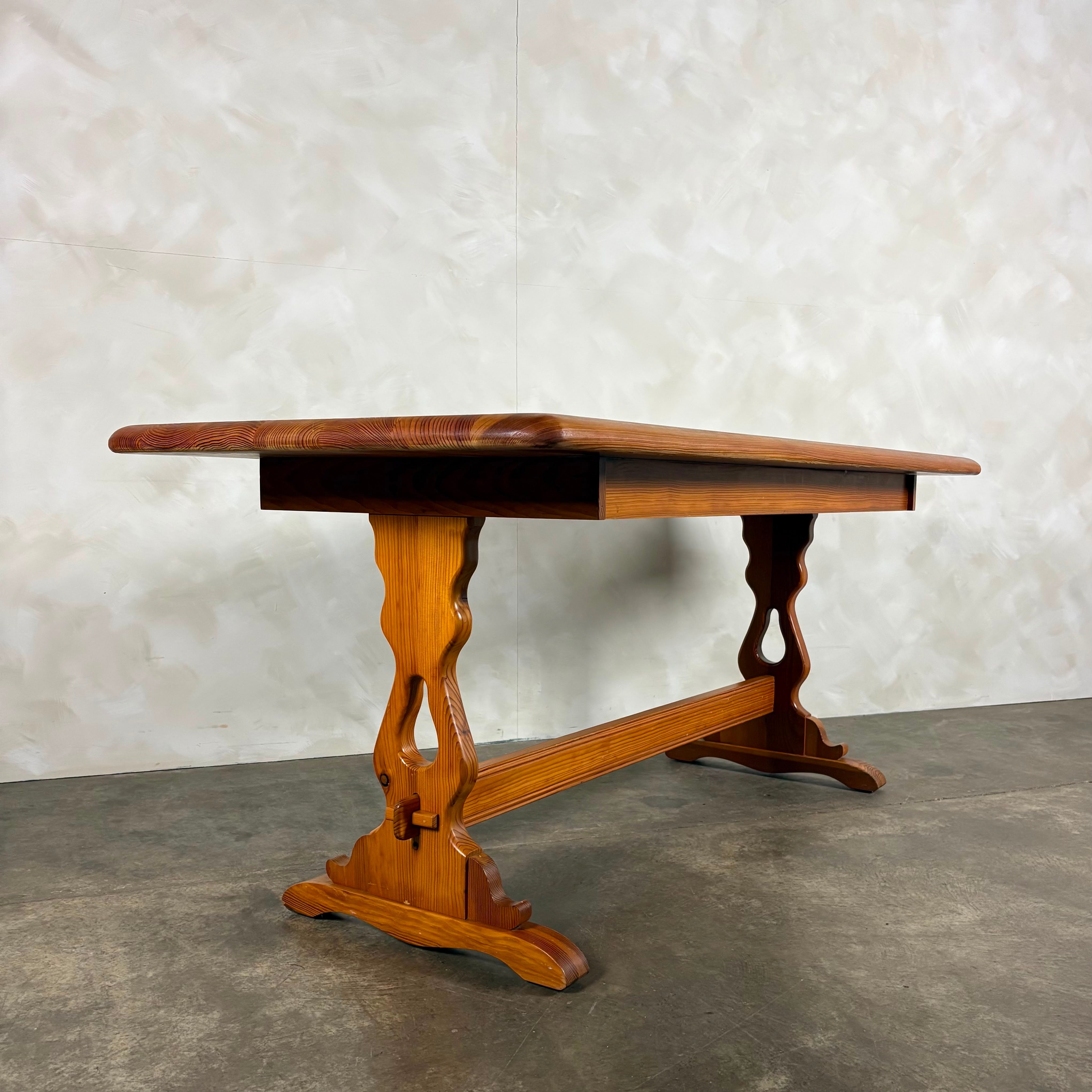Pine Brutalist Dining Table Confectionery Kitchen Trestle Mid Century Vintage Retro MCM