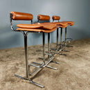 SOLD Mid Century Tim Bates For Pieff Eleganza Bar Stool In Brown Faux Leather Vintage Retro MCM