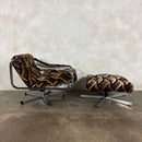Pair Of Pieff Beta Swivel Lounge Chairs Geometric Fabric Footstool Mid Century Vintage Retro MCM