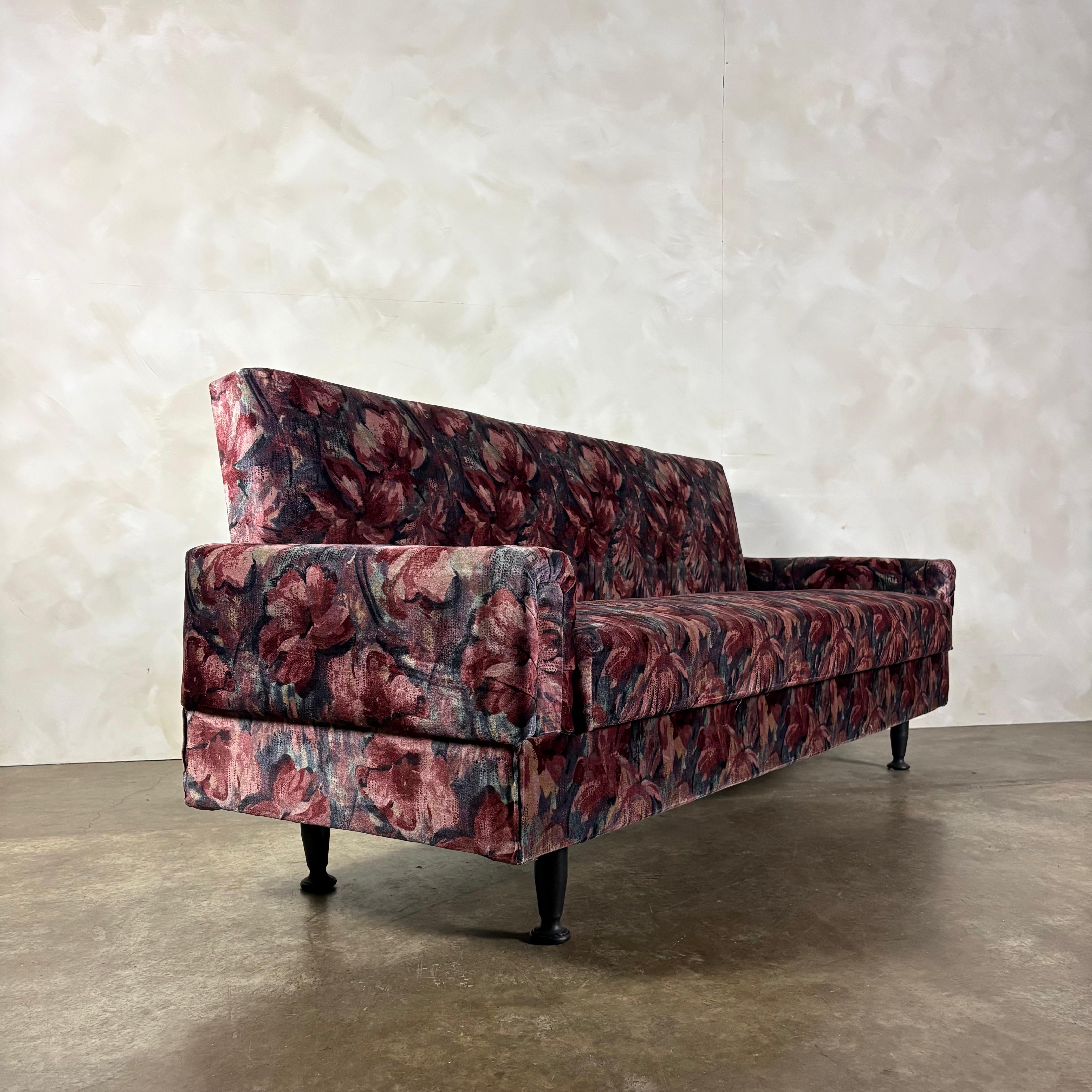 Floral Three Seater Sofa Bed Mid Century Vintage Retro MCM