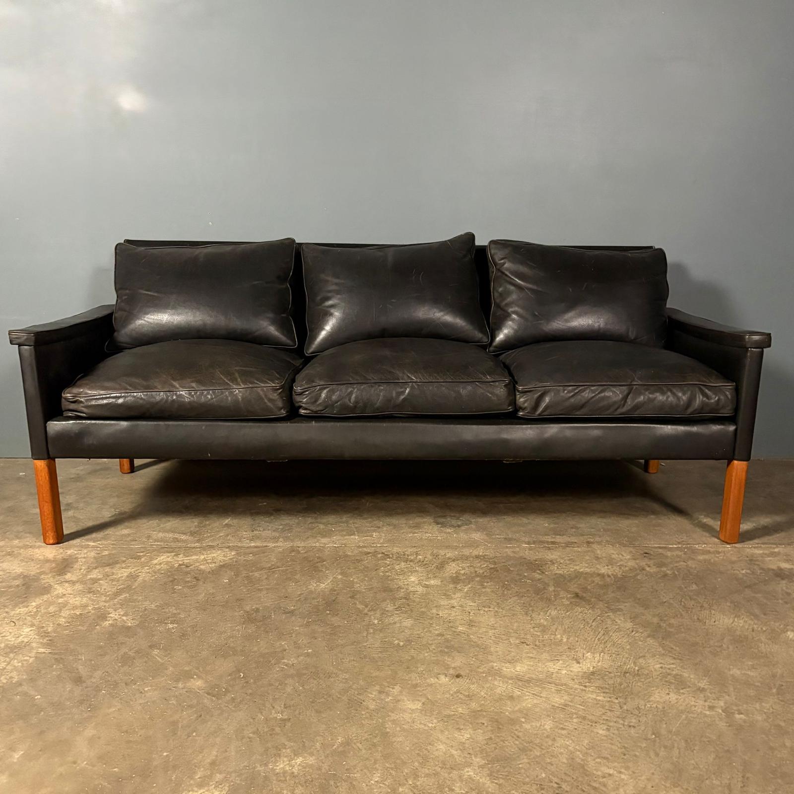 AB Larsson & Nilsson Malmo Lani Black Leather Three Seater Sofa Mid Century Vintage Retro MCM