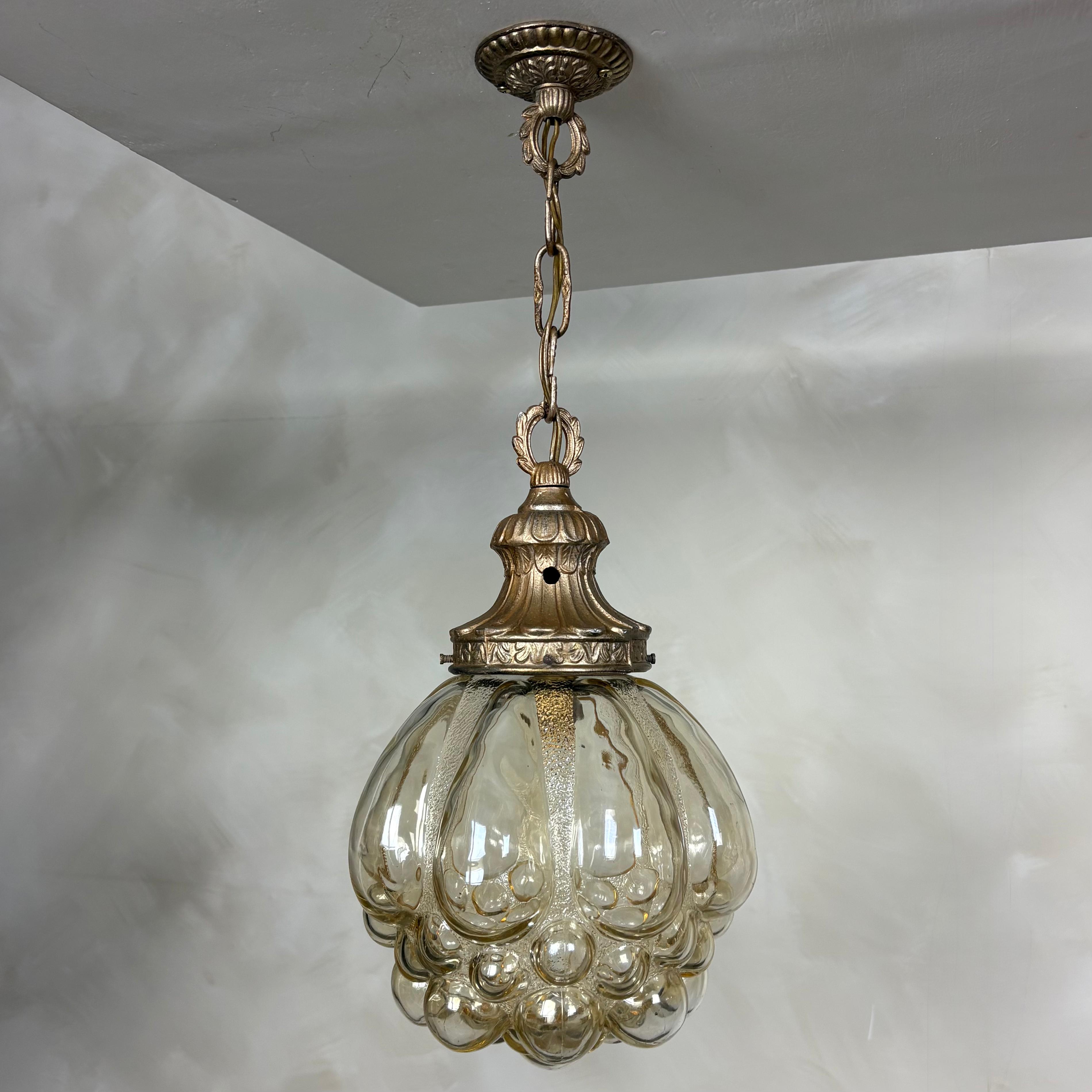 Pair Of Amber Bubble Glass Pendant Lights By Helena Tynell For Glashütte Limburg Mid Century Vintage Retro MCM