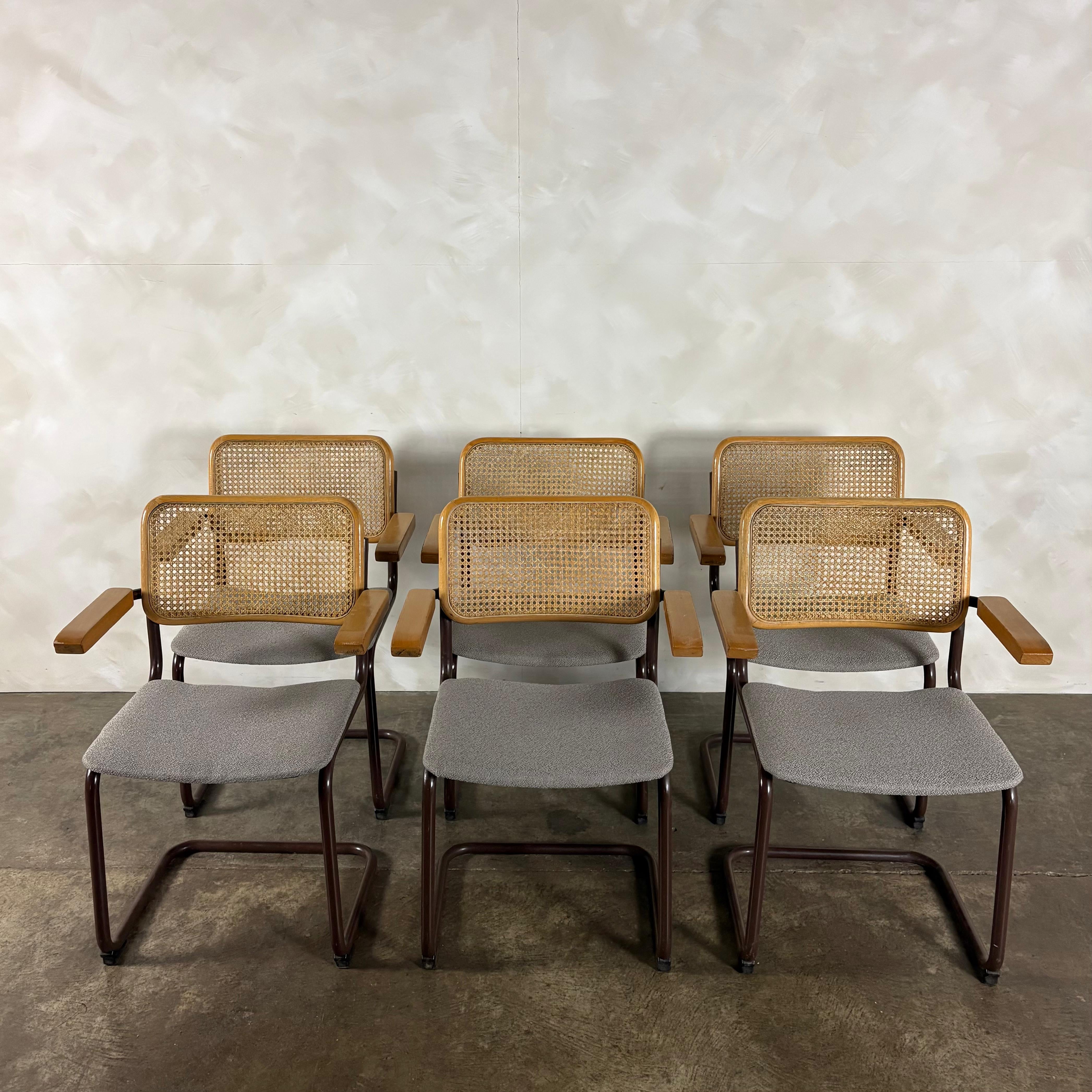 Six Brown Cesca Cane Rattan Marcel Breuer Dining Chairs Mid Century Vintage Retro MCM