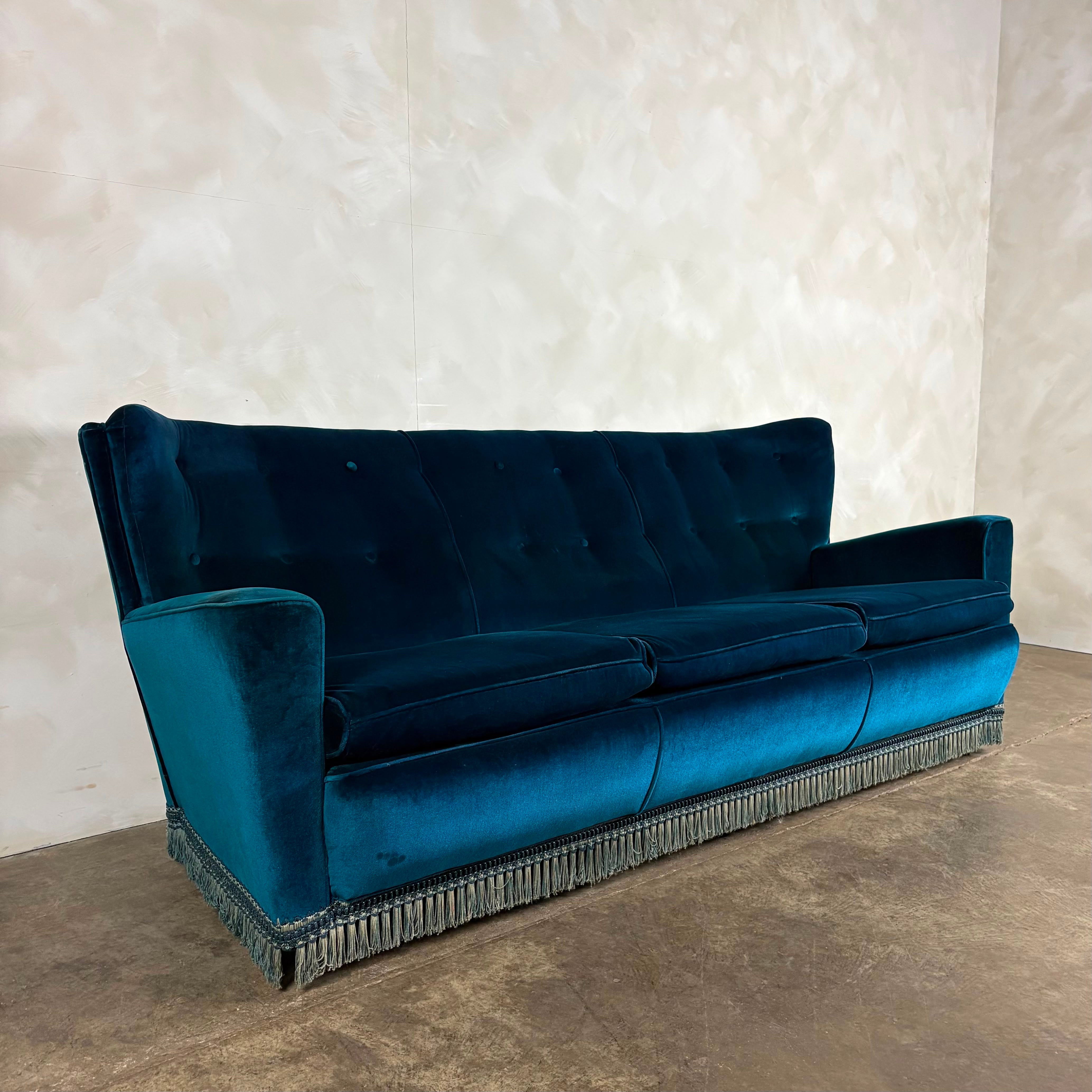Mid Century Blue Three Seater Sofa Vintage Retro MCM