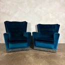 Mid Century Pair Of His & Her Blue Armchairs Vintage Retro MCM