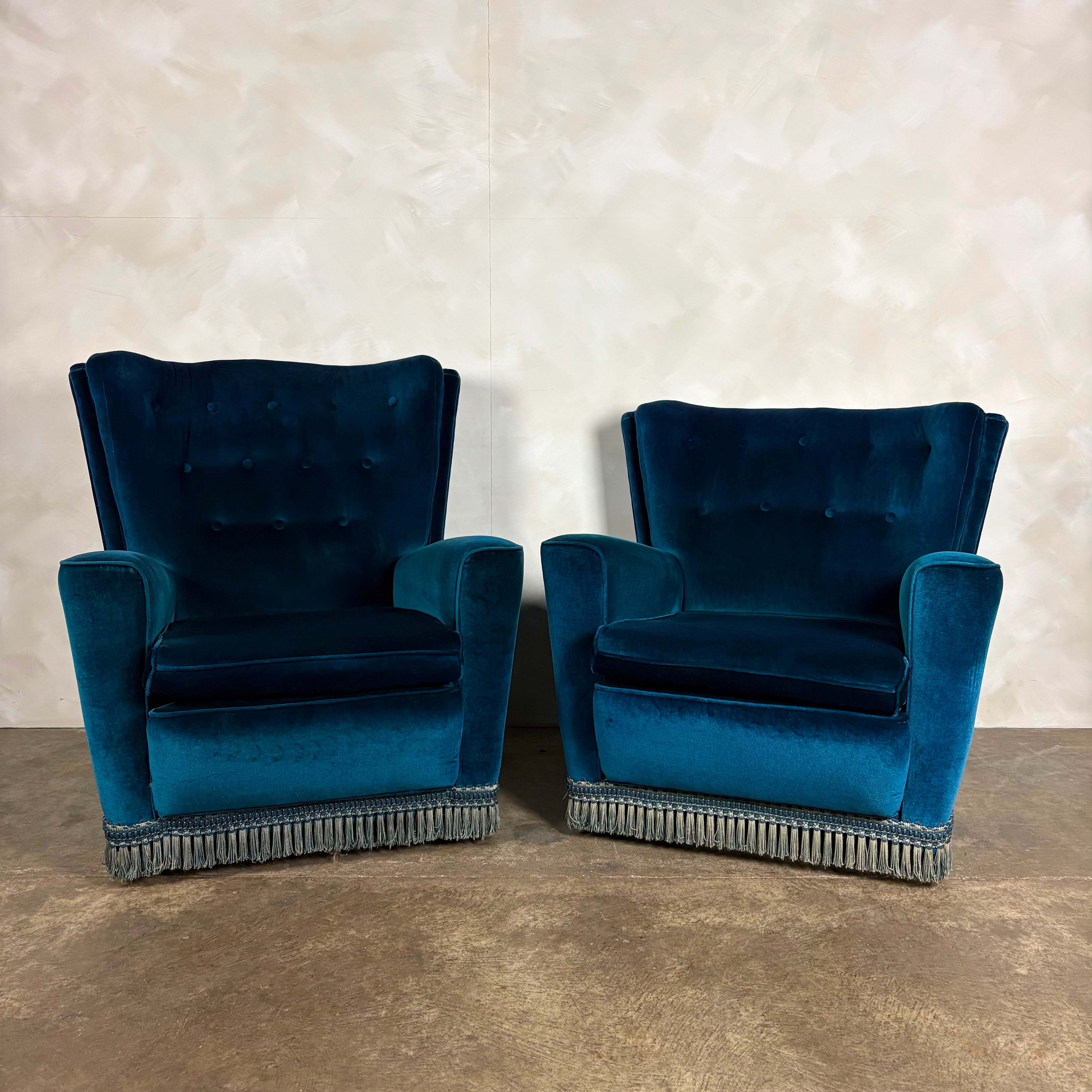 Mid Century Pair Of His & Her Blue Armchairs Vintage Retro MCM