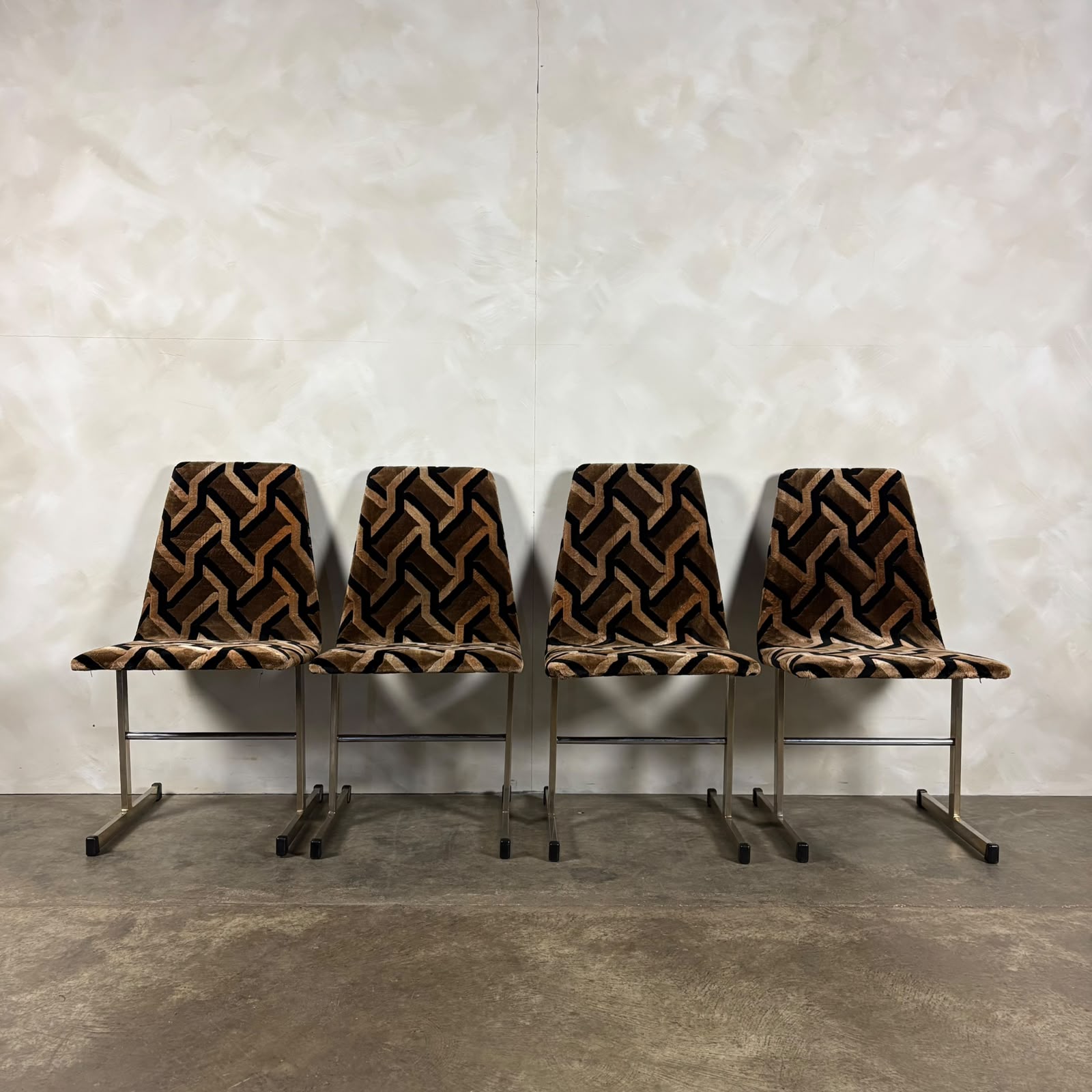 Four Mid Century Pieff Lisse Chrome Geometric Dining Chairs Vintage Retro MCM