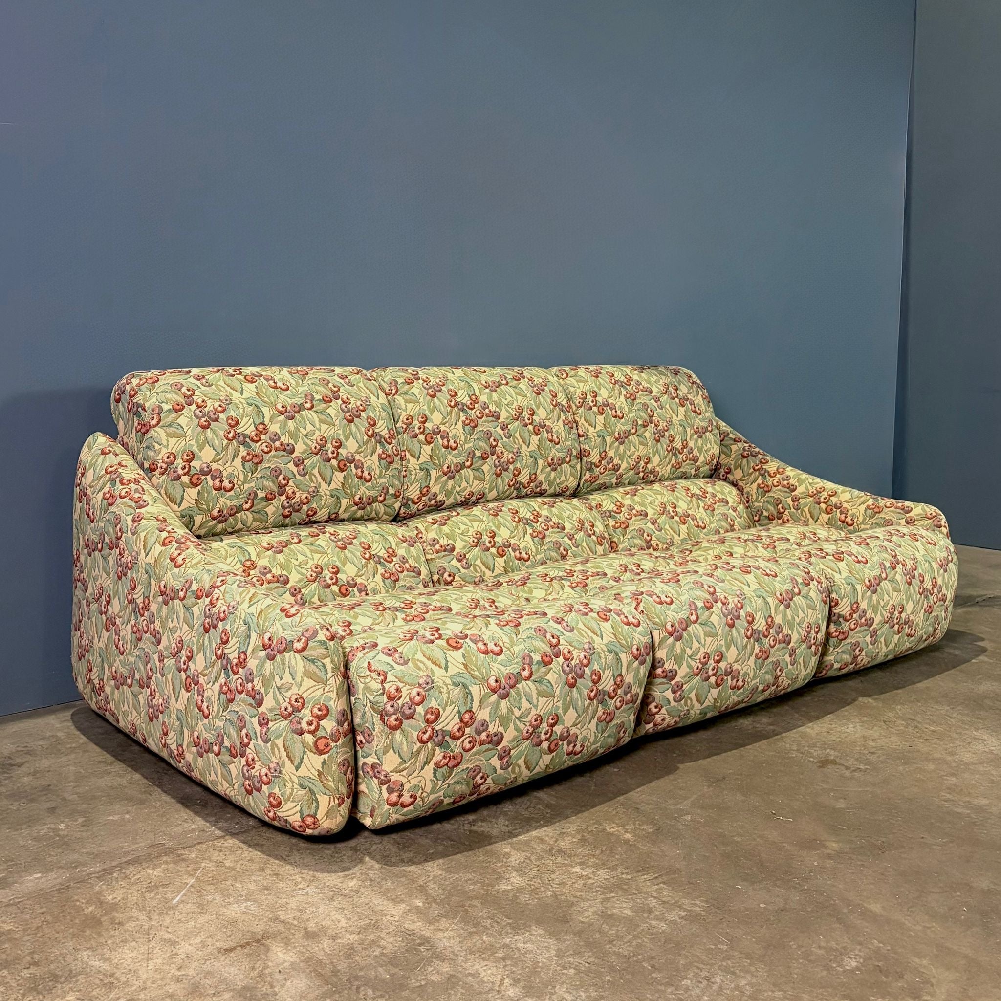 SOLD Floral Patterned Space Age Futuristic Three Seater Sofa Mid Century Vintage Retro MCM