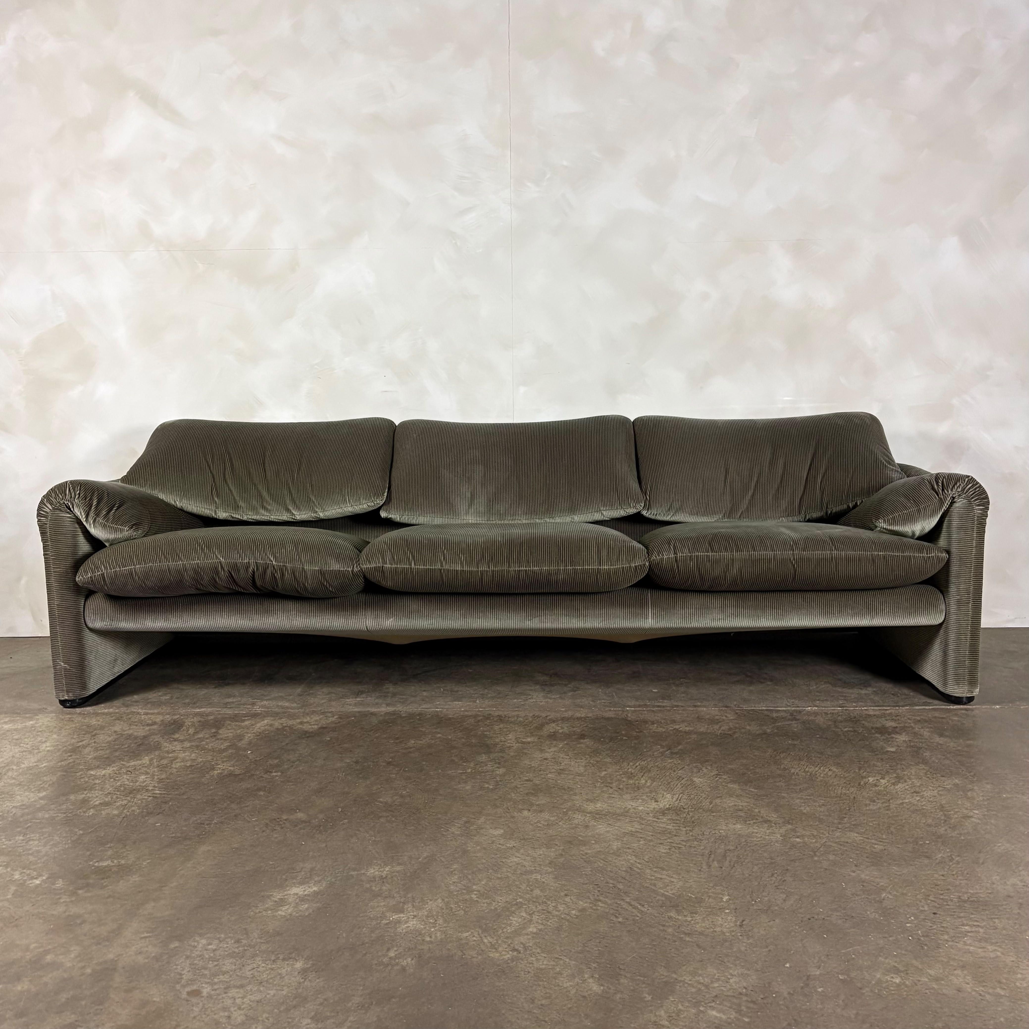 Maralunga Green Sage Three Seater Sofa By Vico Magistretti For Cassina Mid Century Vintage Retro MCM