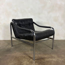 Pair Of Pieff Beta Lounge Chairs In Black Leather Mid Century Vintage Retro MCM