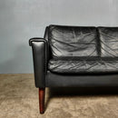 Black Leather Four Seater Sofa Danish 1960s Mid Century Vintage Retro MCM