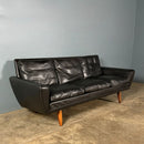 Three Seater Black Leather Sofa Georg Thams Vejen Polstermøbelfabrik Model 64 Mid Century Vintage Retro MCM