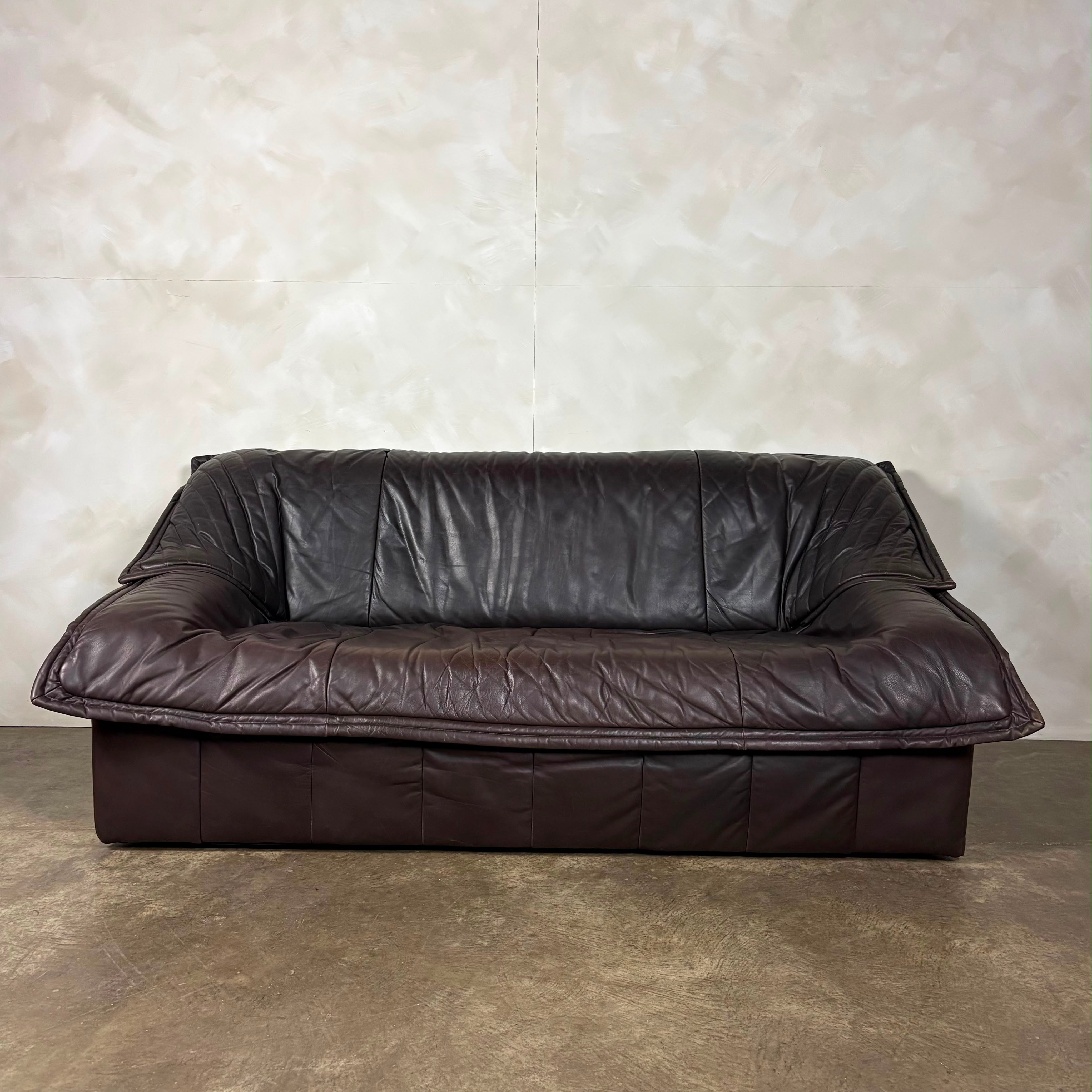 Dark Brown Italian Post Modern Leather Imbottiti Wilma Three Seater Sofa Mid Century Vintage Retro MCM