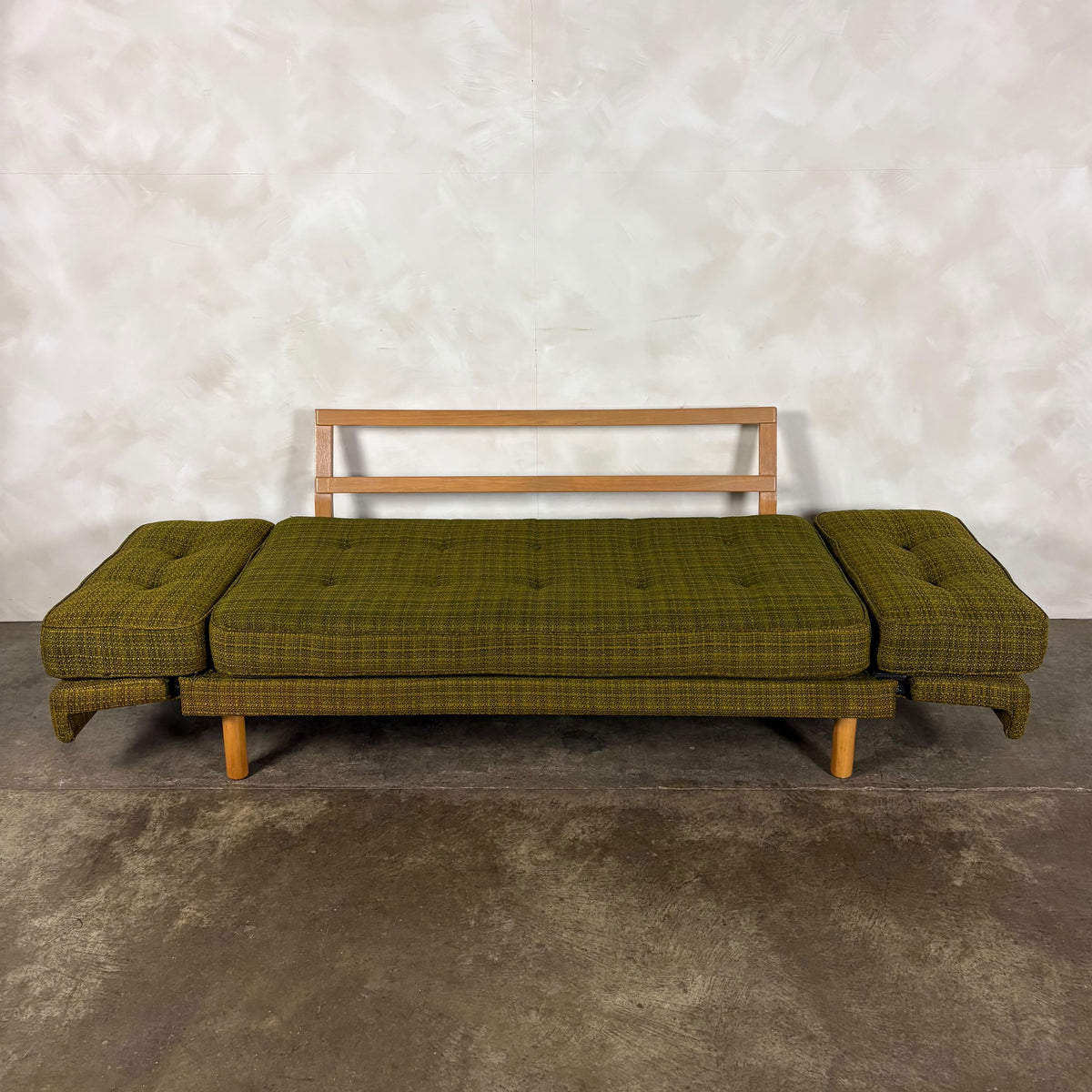 Mid Century Scandinavian Sofa Bed In Olive Green Wool Vintage Retro MCM