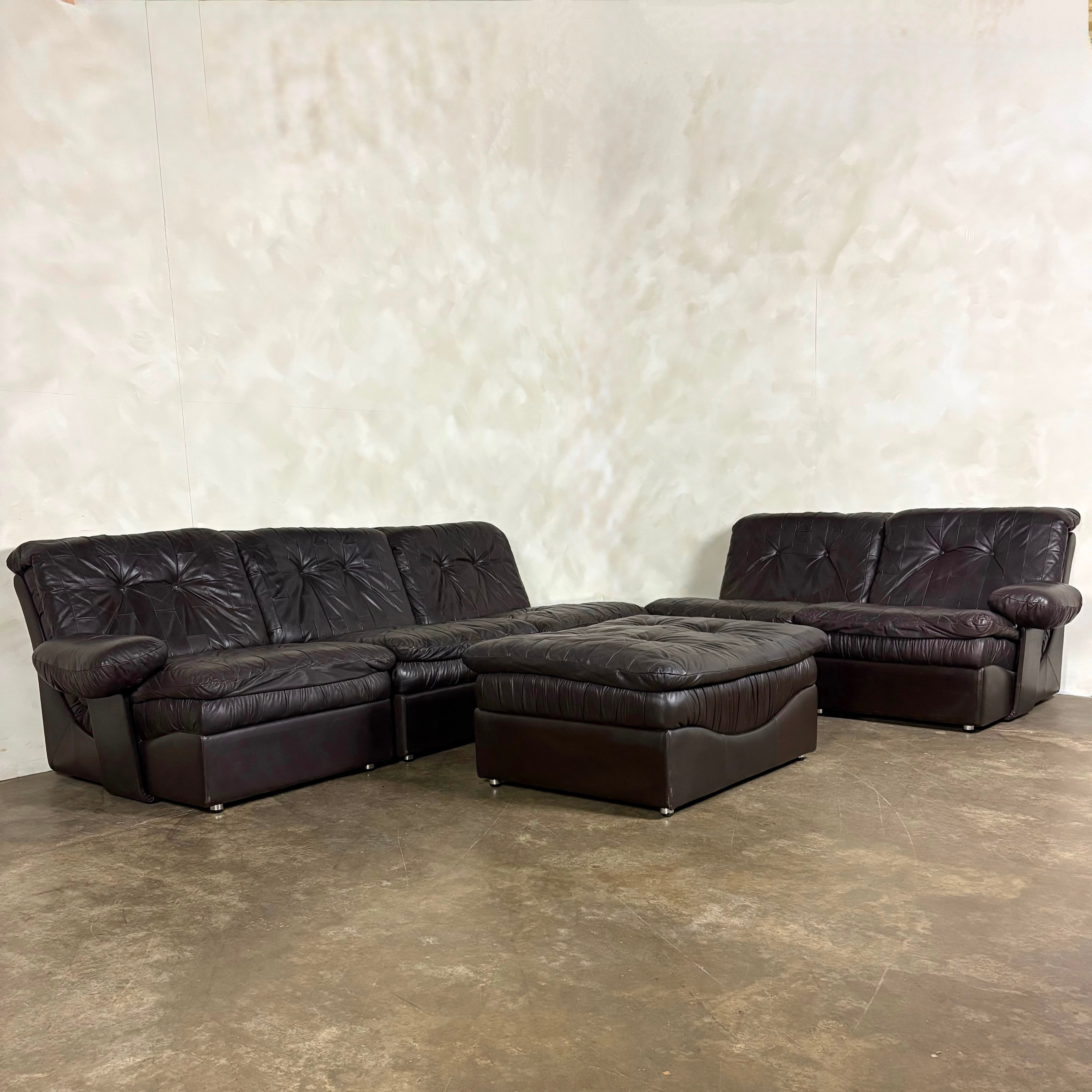 UBU Five Seater Dark Brown Black Modular Sofa/Chairs Lounge Suite Corner Mid Century Vintage Retro MCM