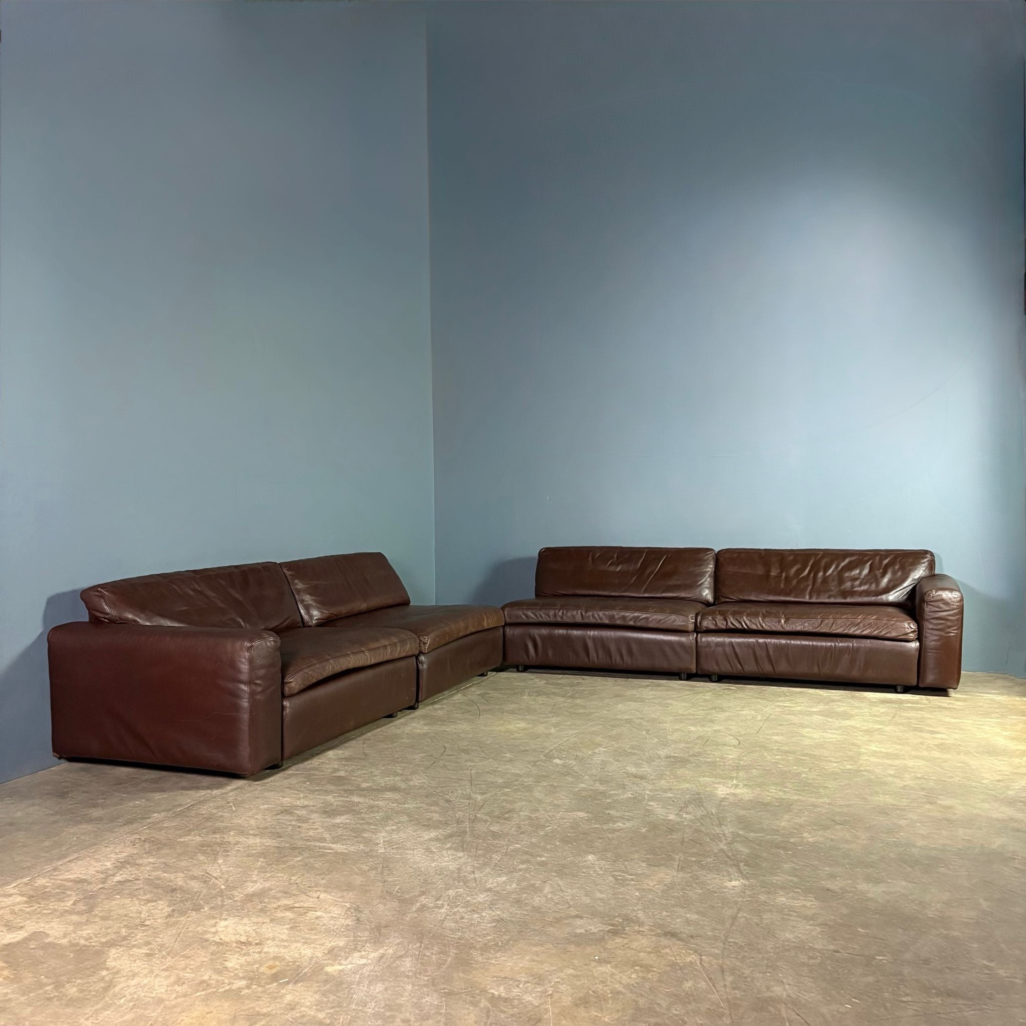 Large De Sede DS76 Style Brown Leather Modular Sofa Mid Century Vintage Retro MCM