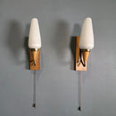 SOLD Pair Of Teak Brass Glass 1960s Wall Lights Mid Century Vintage Retro MCM