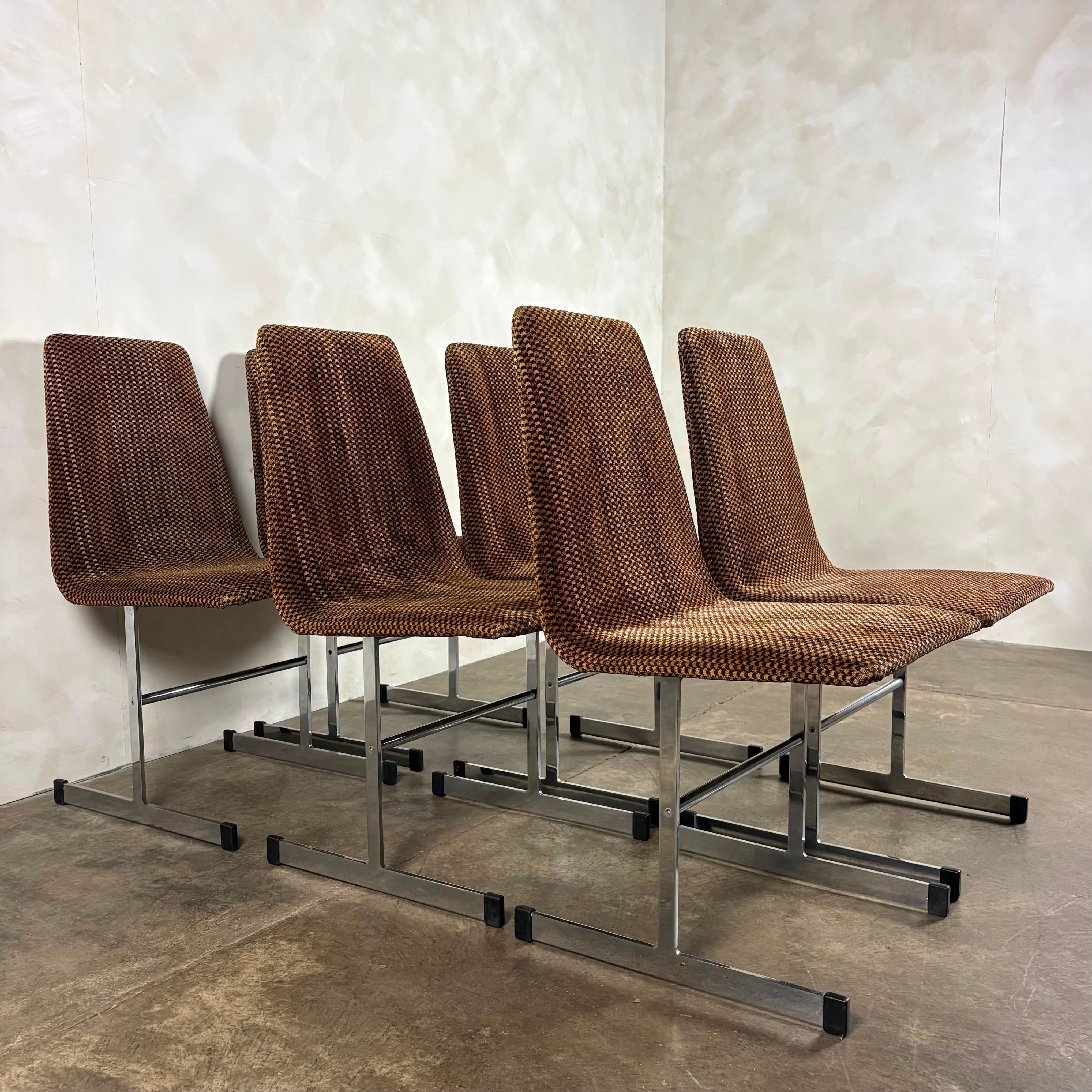 Six Mid Century Pieff Lisse Chrome Geometric Dining Chairs Vintage Retro MCM