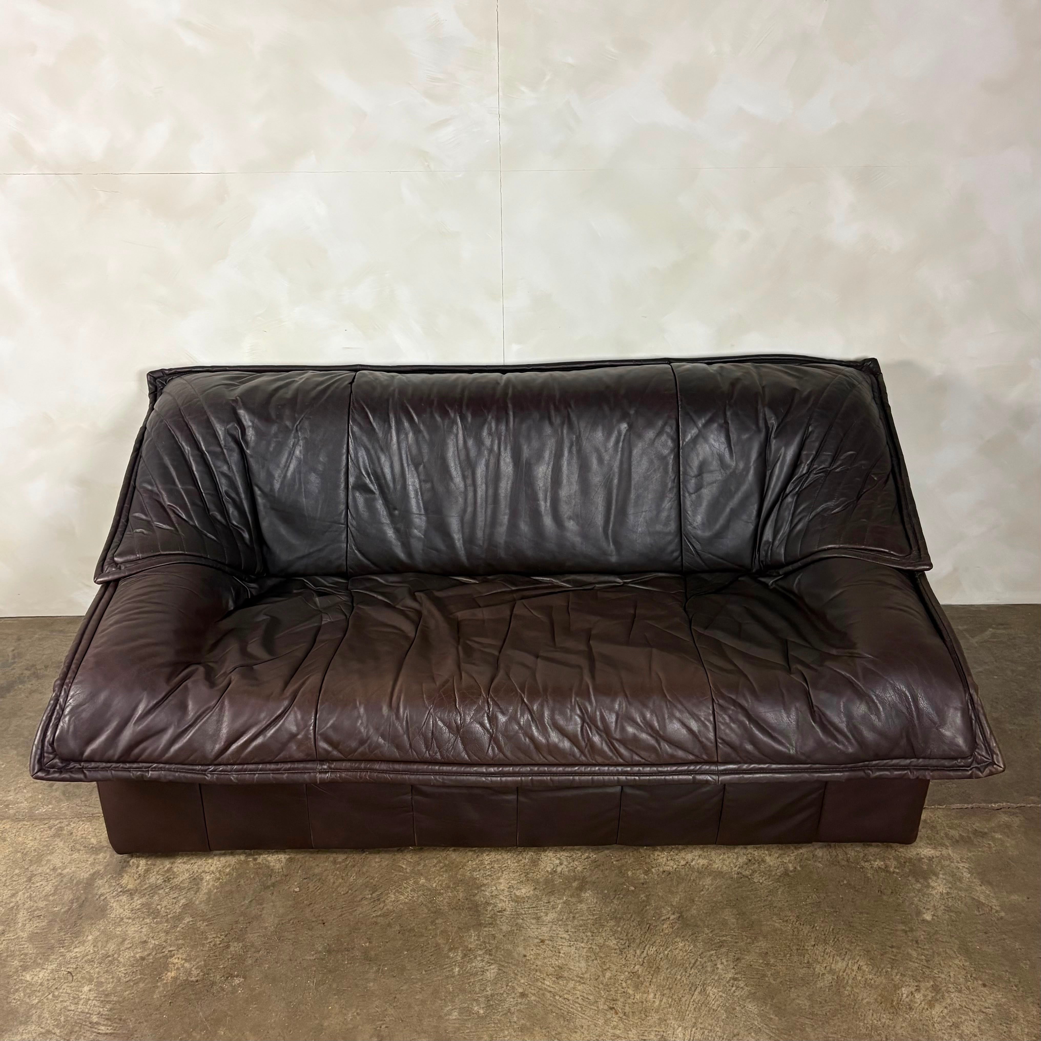 Dark Brown Italian Post Modern Leather Imbottiti Wilma Three Seater Sofa Mid Century Vintage Retro MCM