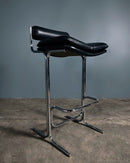SOLD Mid Century Tim Bates For Pieff Eleganza Bar Stools In Black Leather Vintage Retro MCM