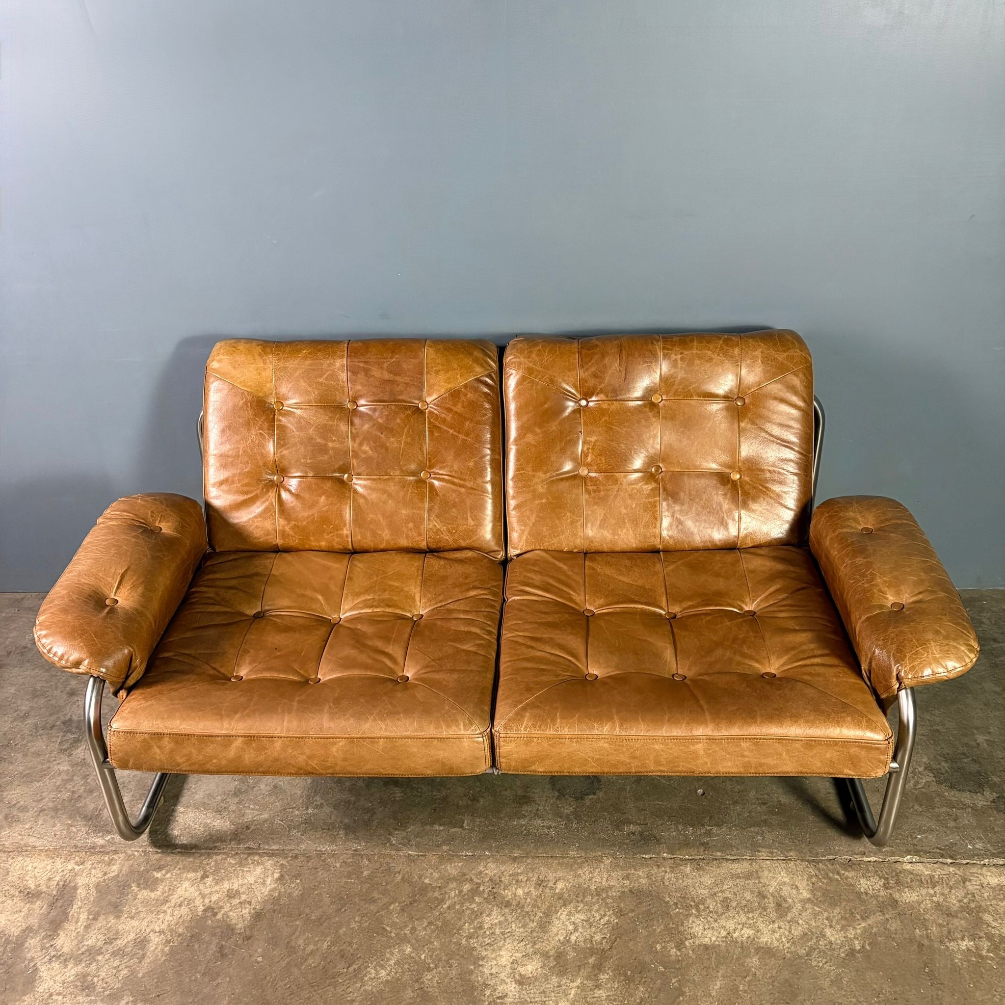 SOLD Two Seater Borkum Sofa By Johan Bertil Häggström Brown Leather Ikea Mid Century Vintage Retro MCM