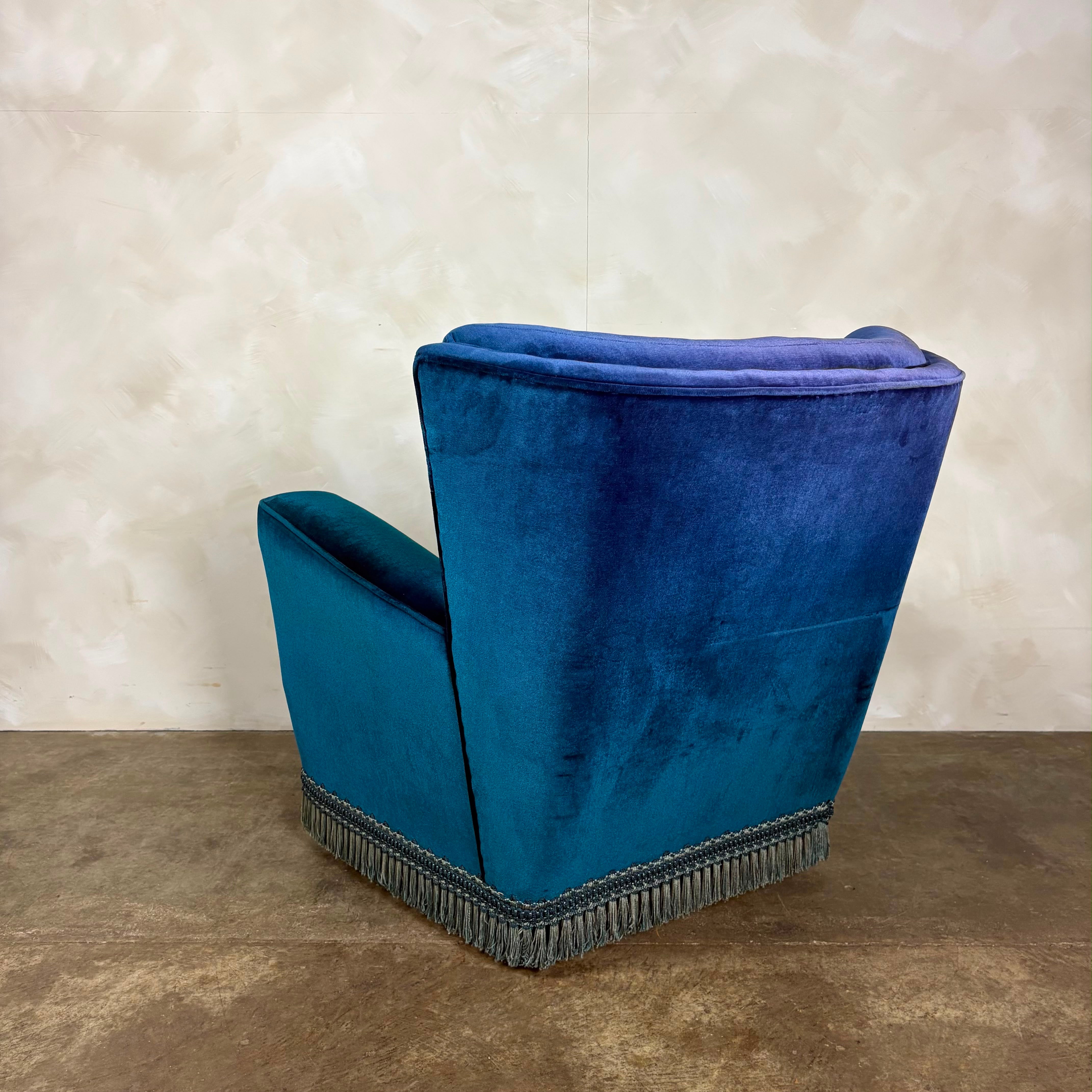 Mid Century Pair Of His & Her Blue Armchairs Vintage Retro MCM