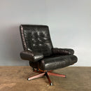SOLD Mid Century Göte Möbler Master Brown Leather Swivel Lounge Chair & Footstool Vintage Retro MCM