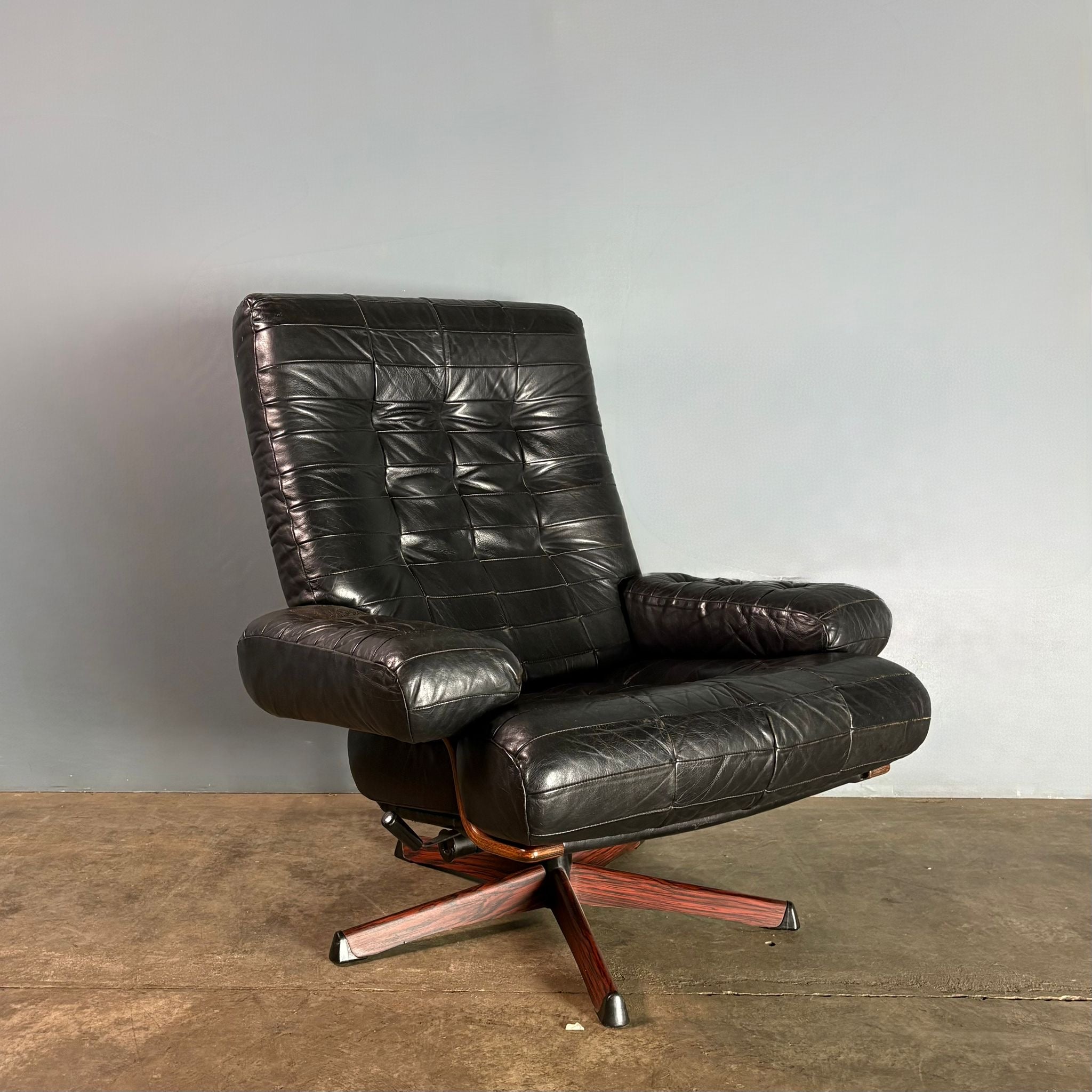 SOLD Mid Century Göte Möbler Master Brown Leather Swivel Lounge Chair & Footstool Vintage Retro MCM