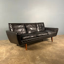 Three Seater Black Leather Sofa Georg Thams Vejen Polstermøbelfabrik Model 64 Mid Century Vintage Retro MCM